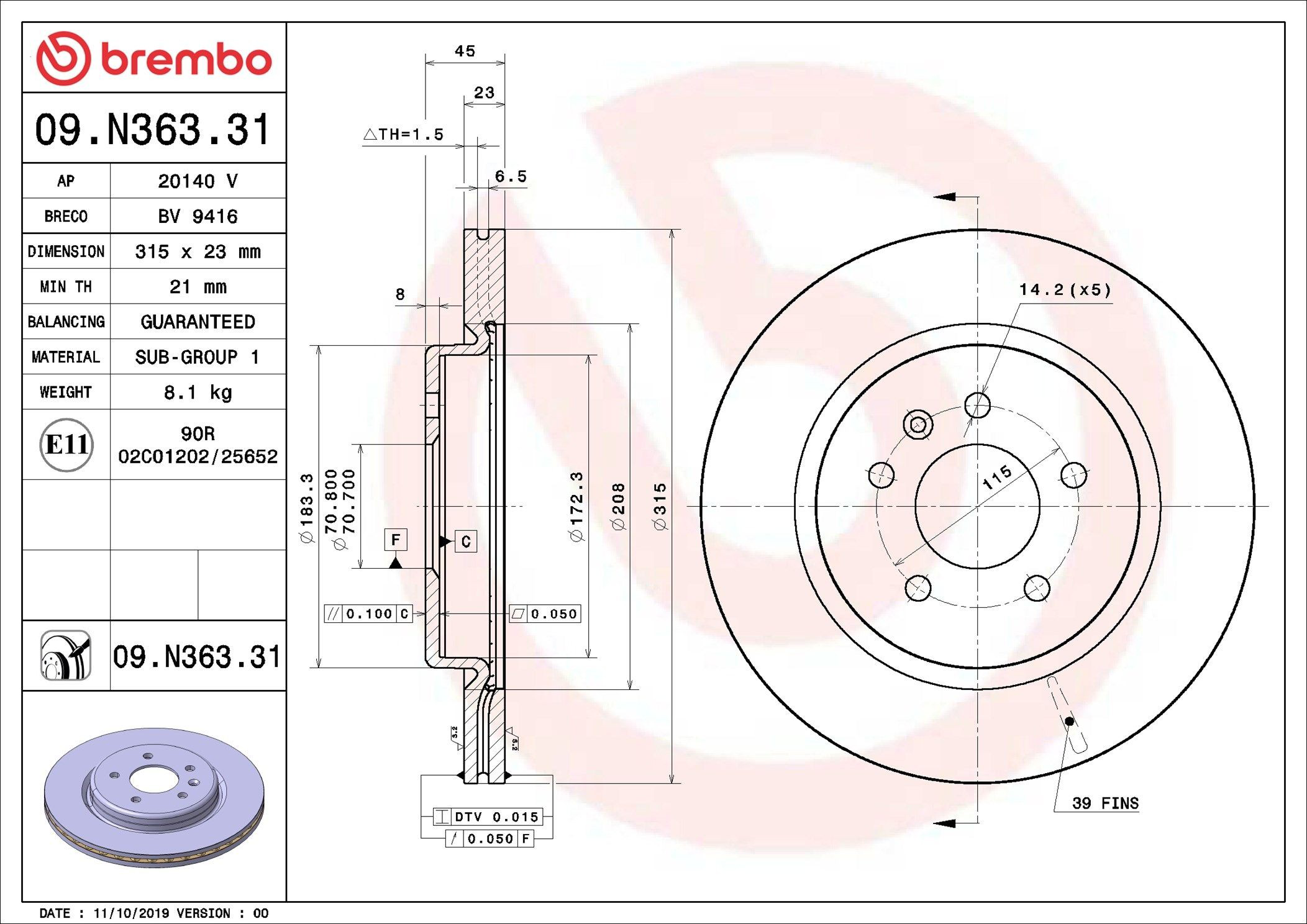 Задний тормозной диск Brembo 09N36331 цена, от 69.34 USD