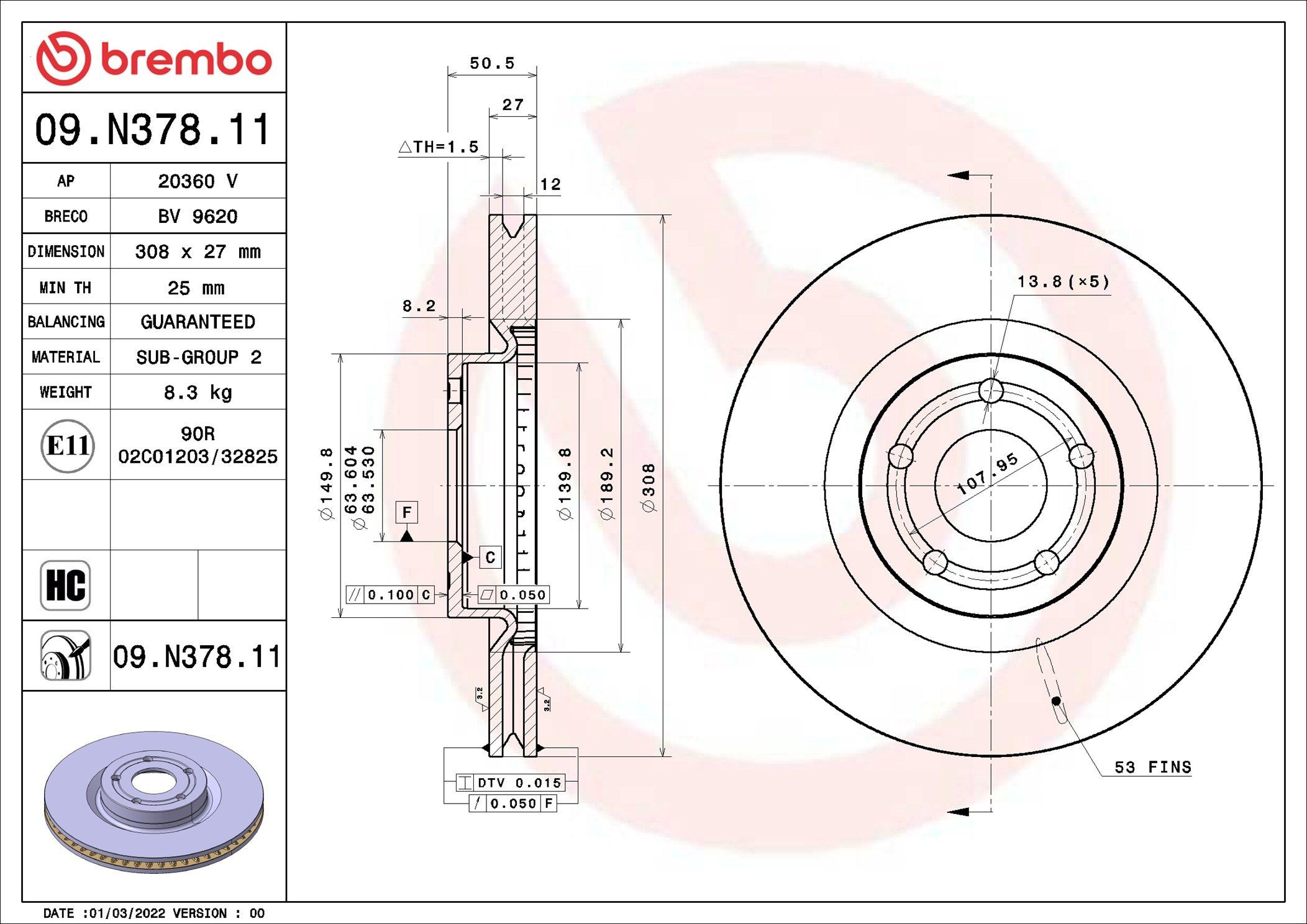 Купить 09N37811 Brembo Ротор тормозной