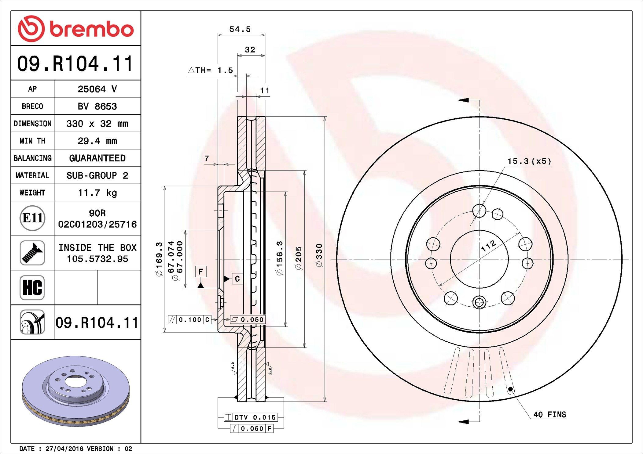 Тормоз дисковый передний Brembo 09R10411 цена, от 95.77 USD