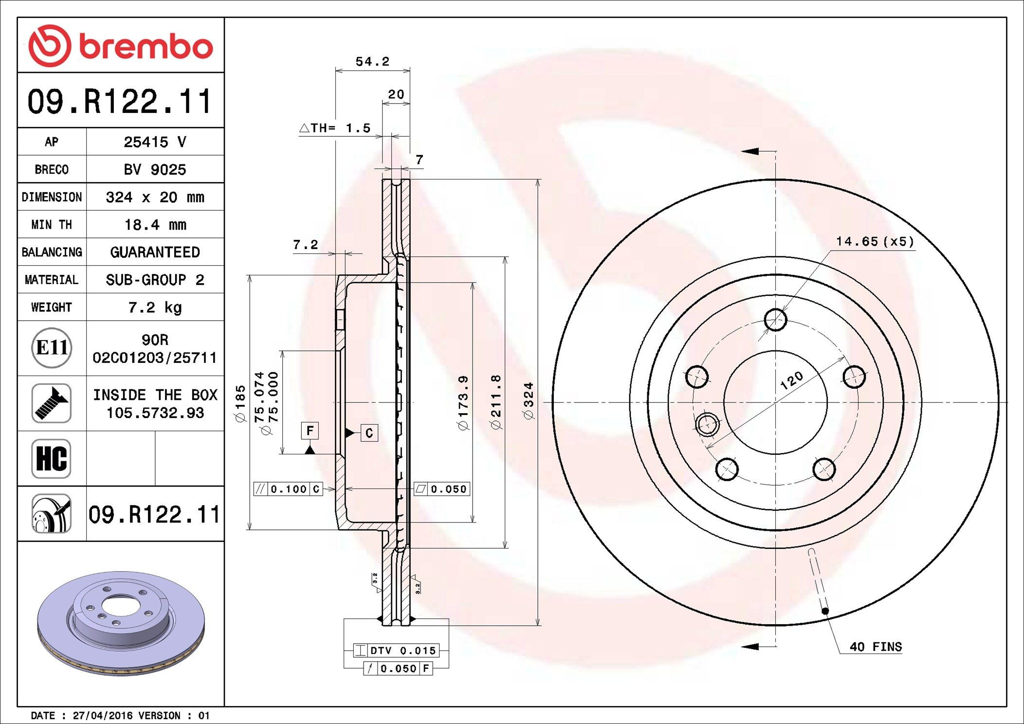 Задний тормозной диск Brembo 09R12211 цена, от 75.41 USD