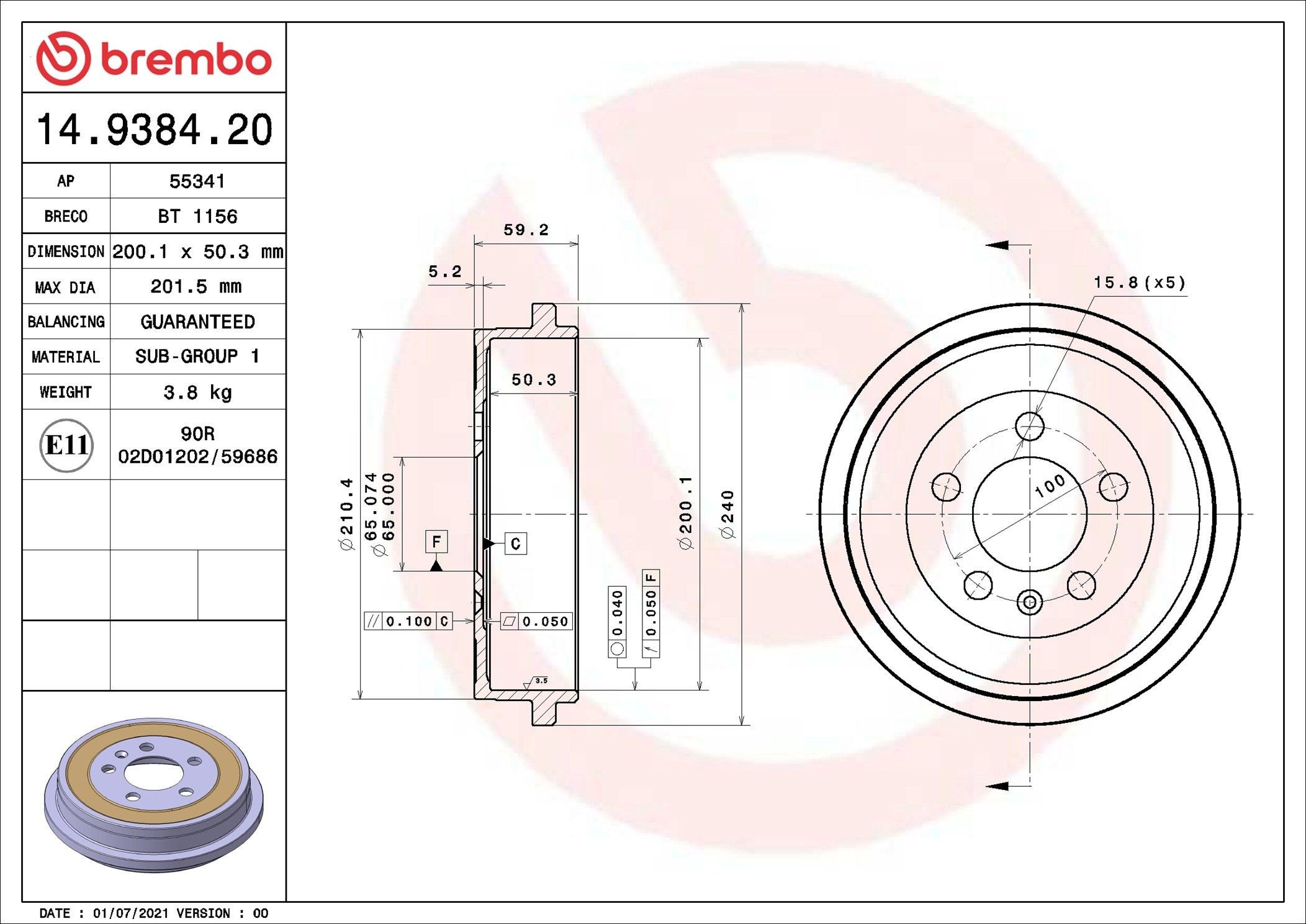 Барабан тормозной задний Brembo 14938420 цена, от 34.35 USD