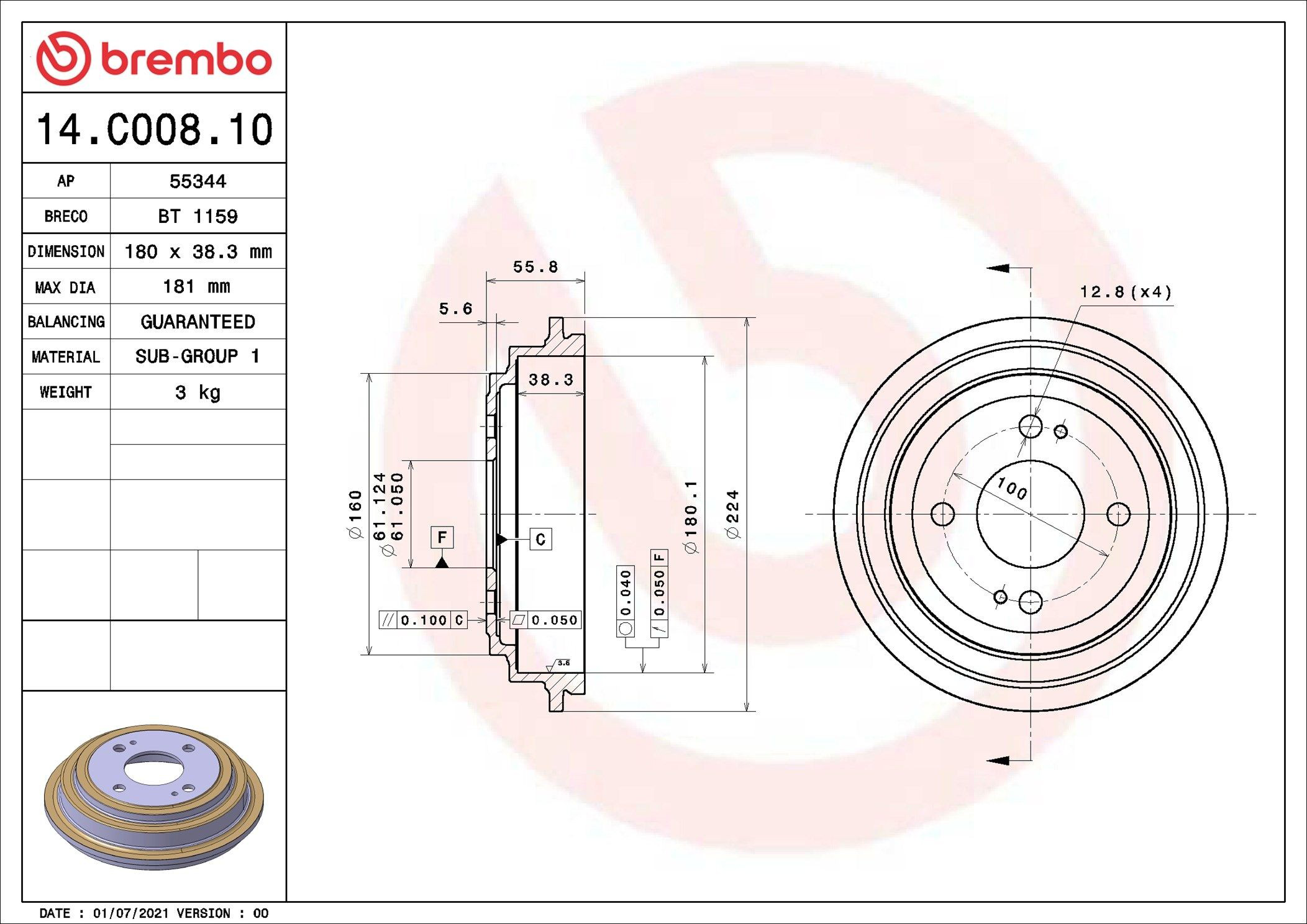 Барабан тормозной задний Brembo 14C00810 цена, от 33.79 USD