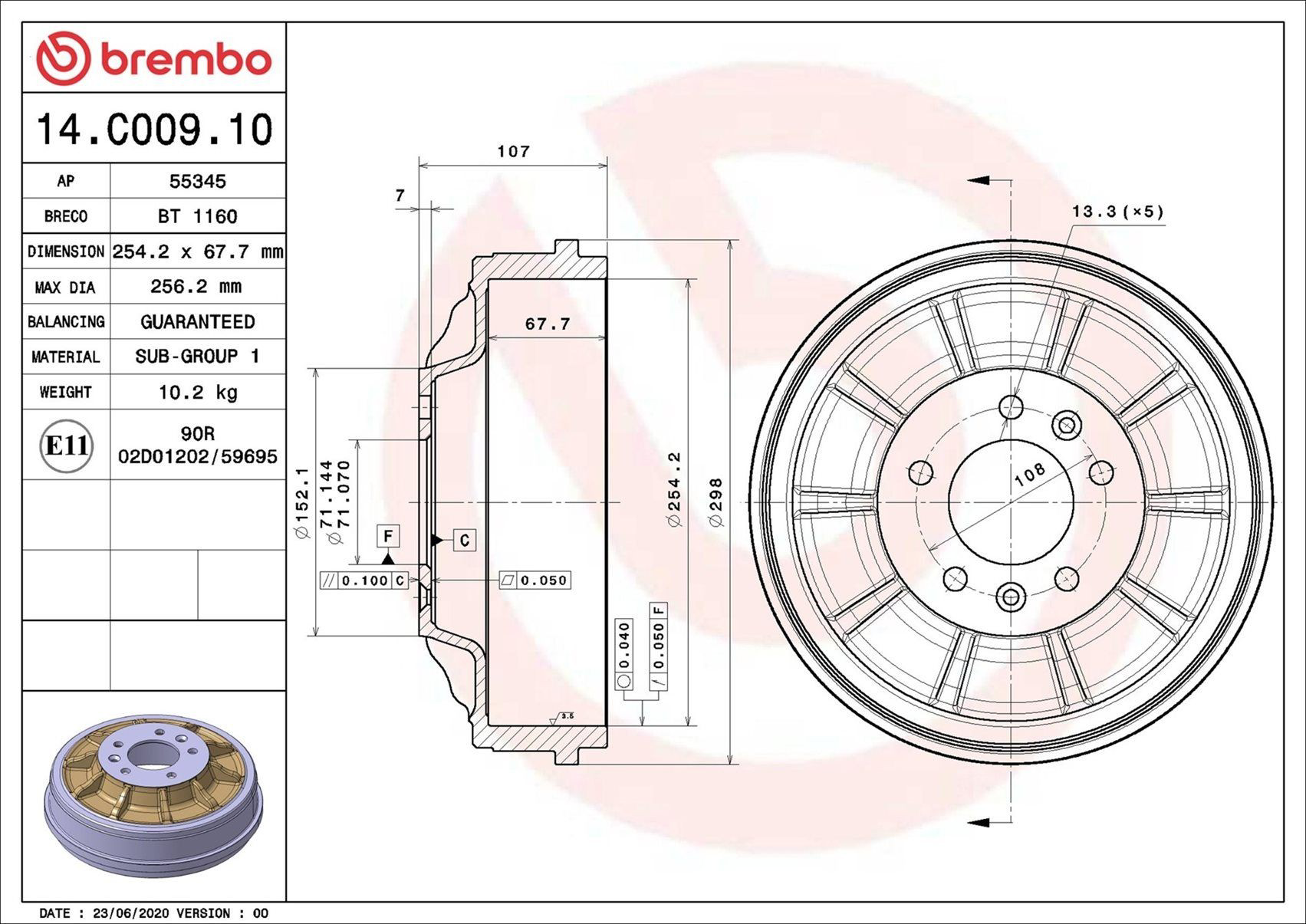 Барабан тормозной задний Brembo 14C00910 цена, от 66.45 USD