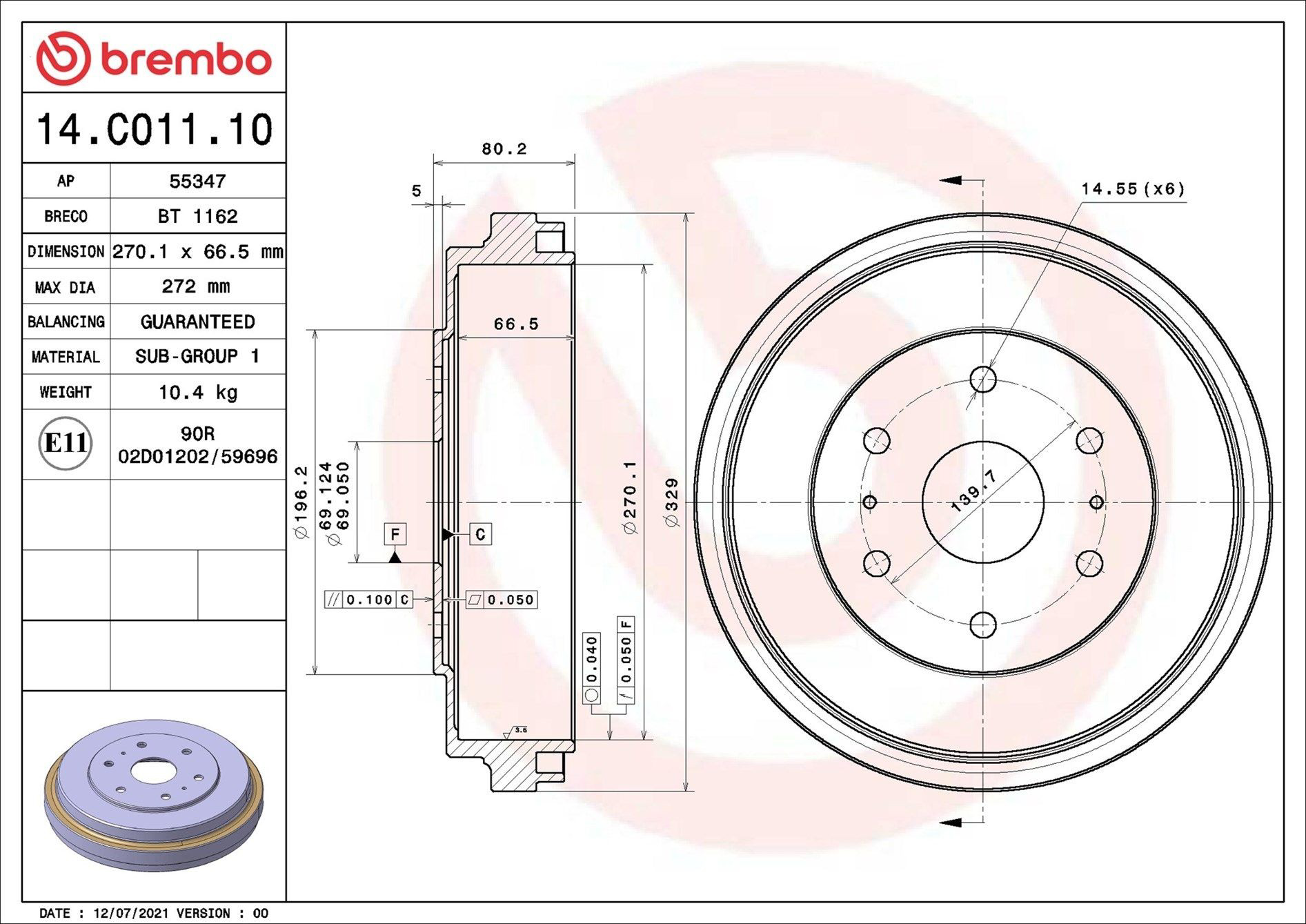 Барабан тормозной задний Brembo 14C01110 цена, от 71.94 USD