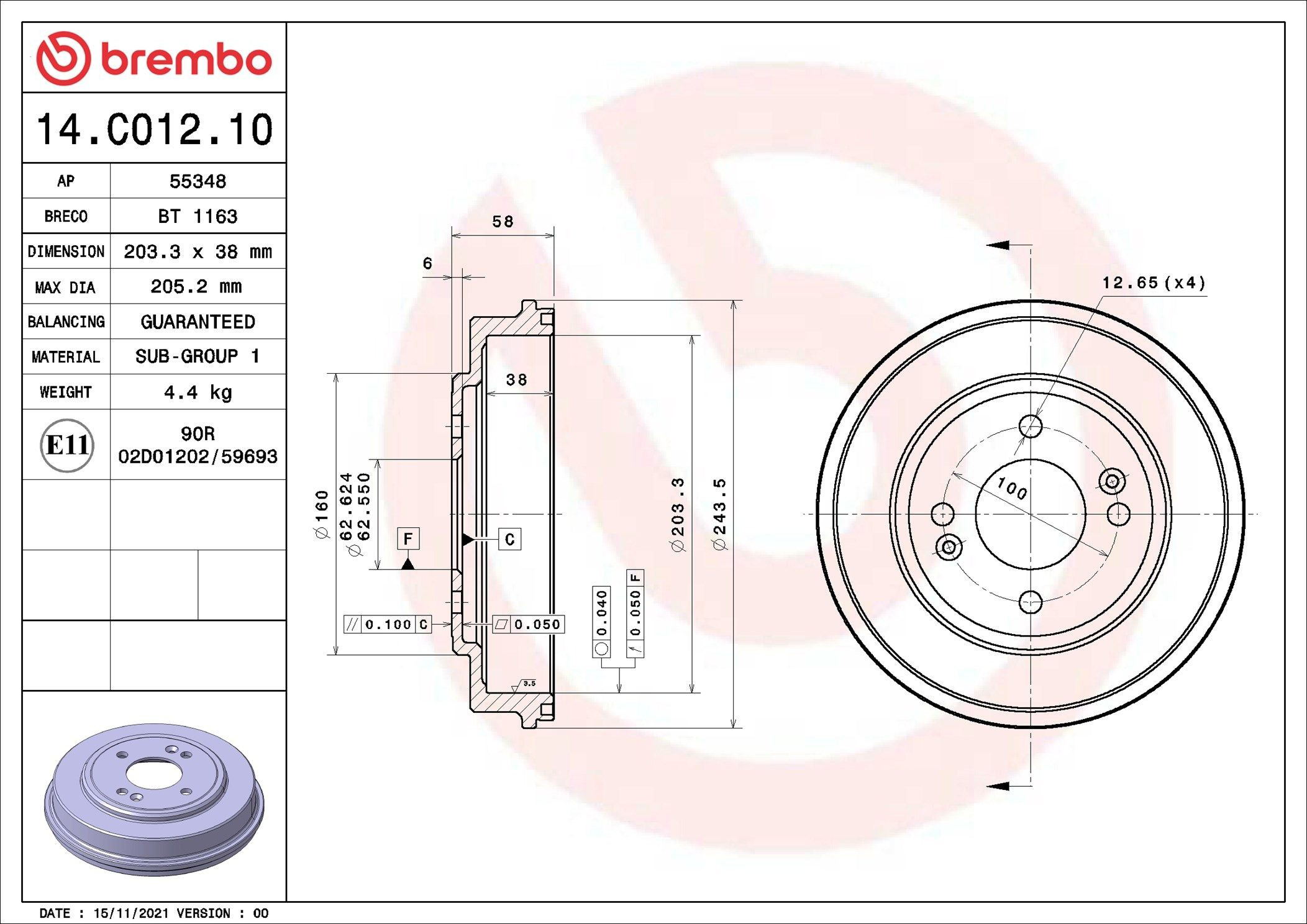 Барабан тормозной задний Brembo 14C01210 цена, от 28.59 USD