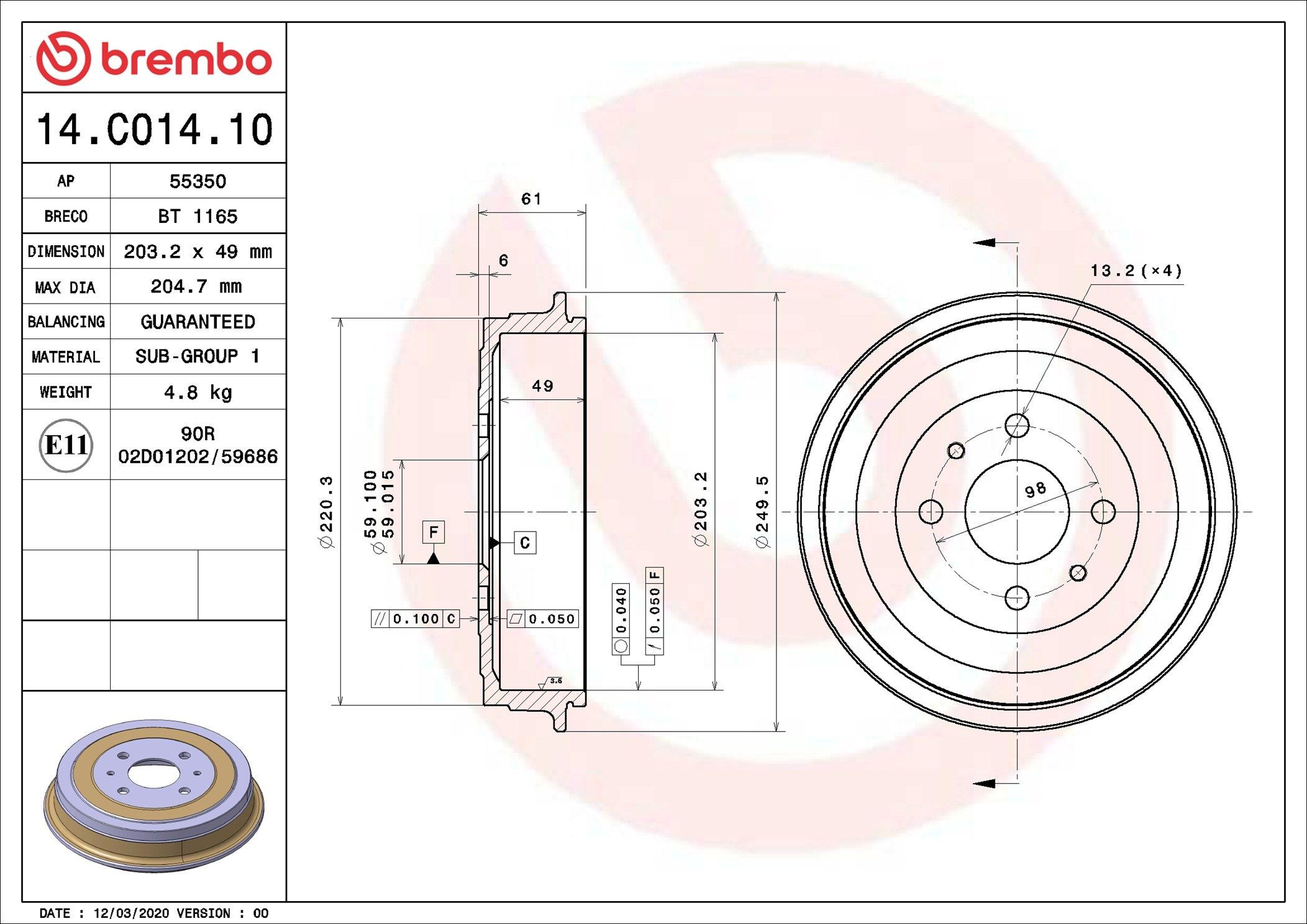 Барабан тормозной задний Brembo 14C01410 цена, от 33.37 USD