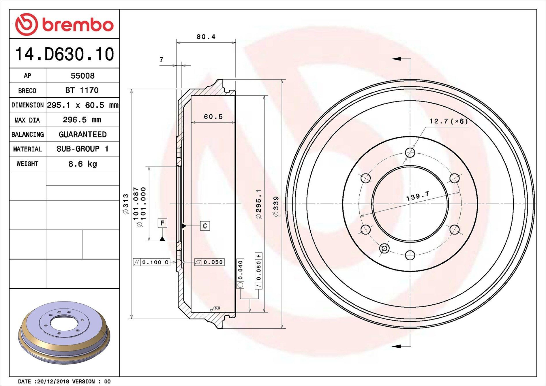 Барабан тормозной задний Brembo 14D63010 цена, от 69.53 USD