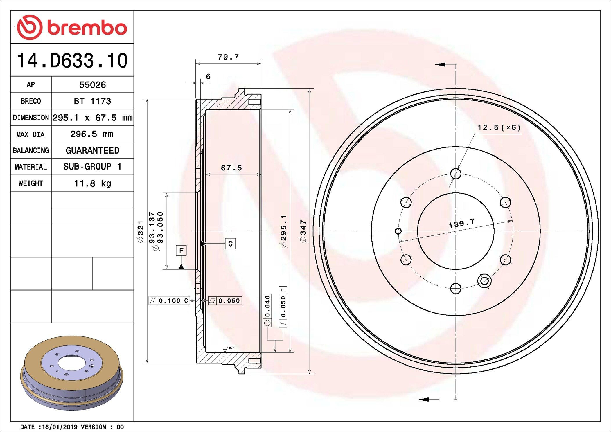 14D63310 Brembo Тормозной барабан