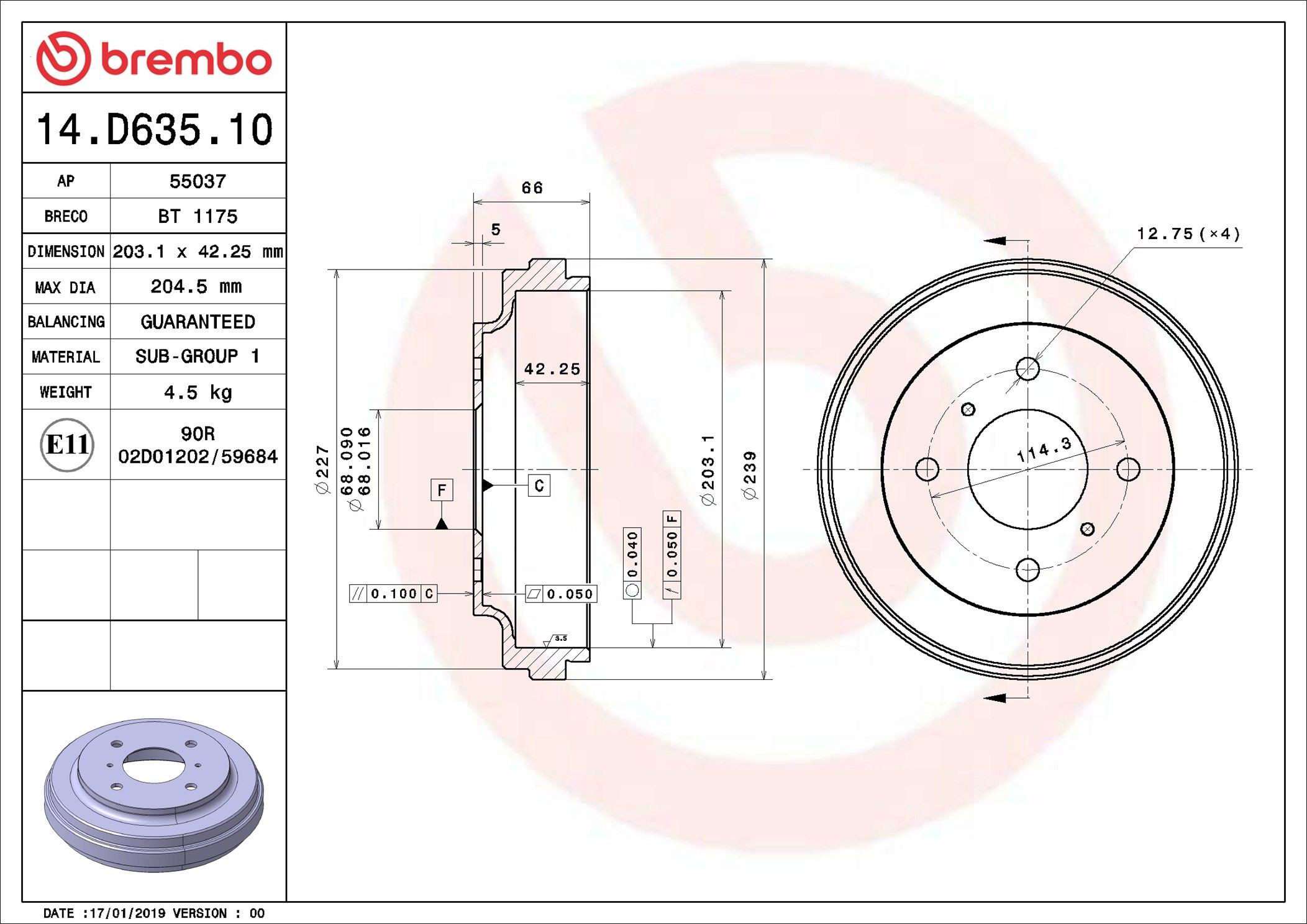 Барабан тормозной задний Brembo 14D63510 цена, от 24.38 USD