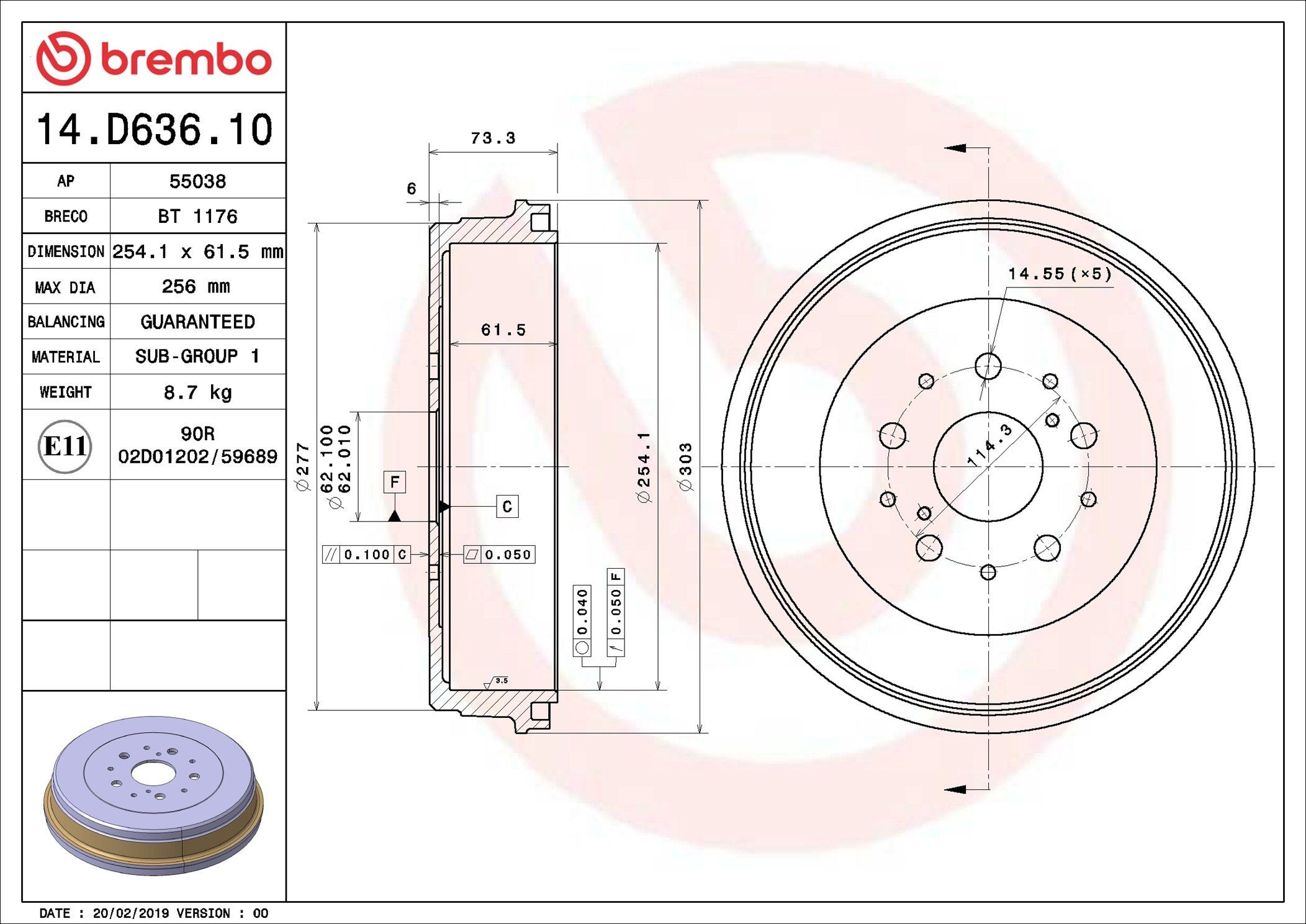 14D63610 Brembo Тормозной барабан