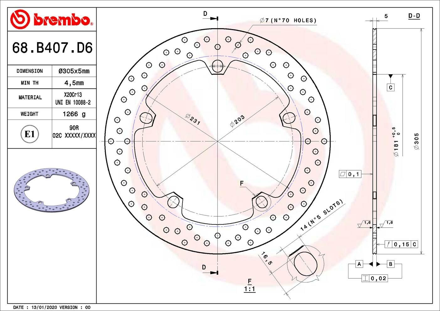  Brembo 68B407D6 цена, от 177.27 USD