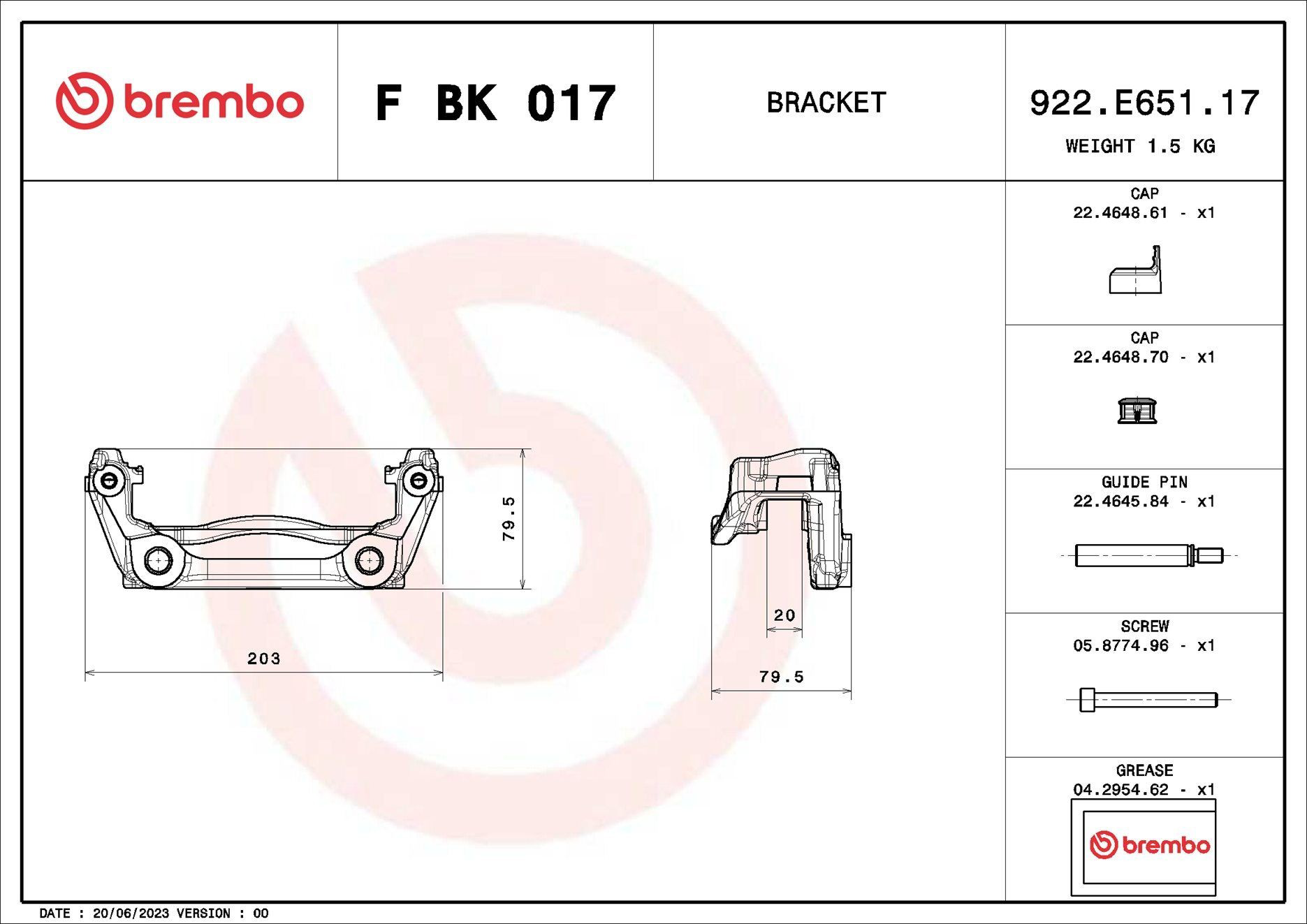 Скоба тормозного суппорта заднего Brembo FBK017 цена, от 68.64 USD