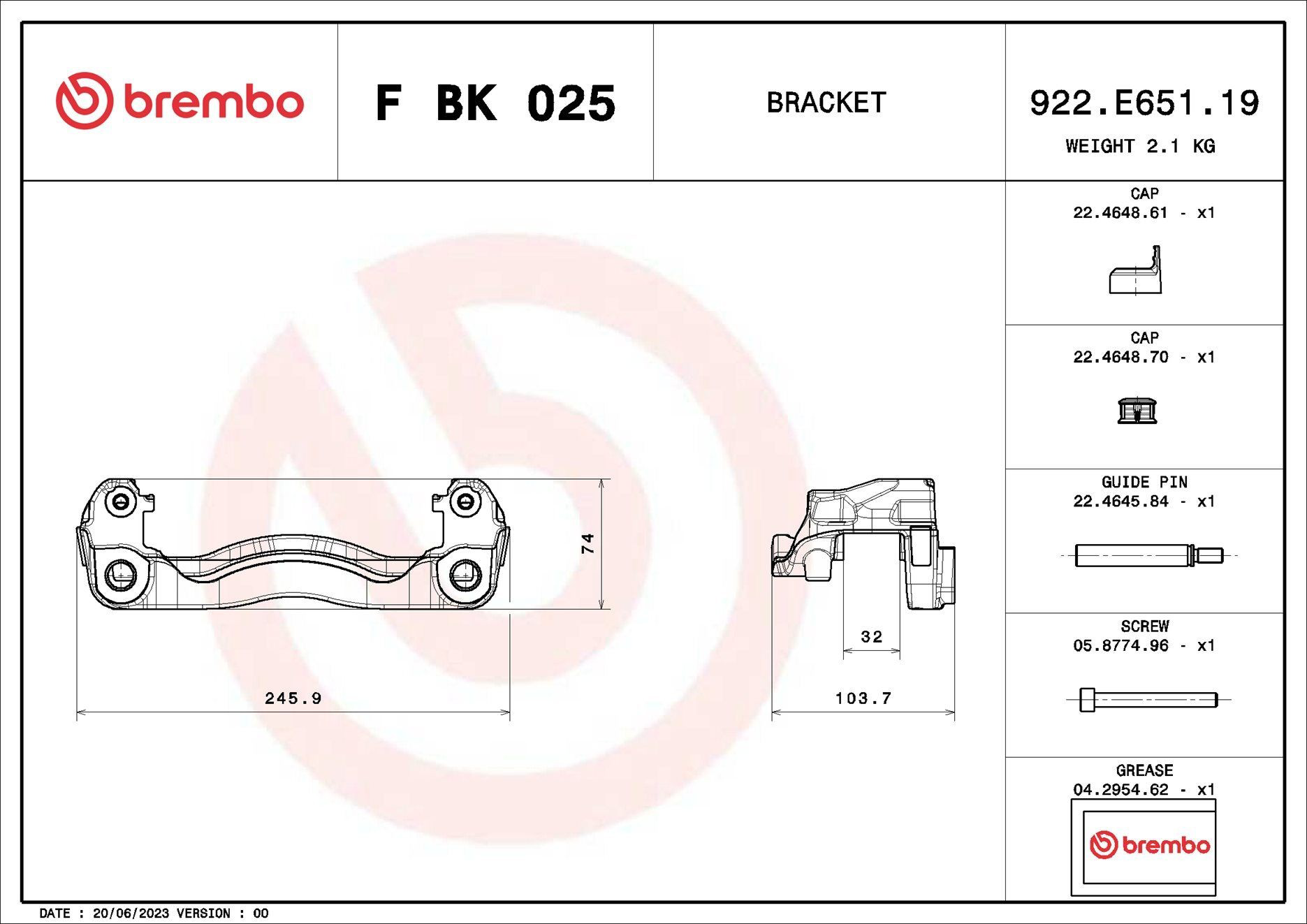 Скоба тормозного суппорта заднего Brembo FBK025 цена, от 104.02 USD