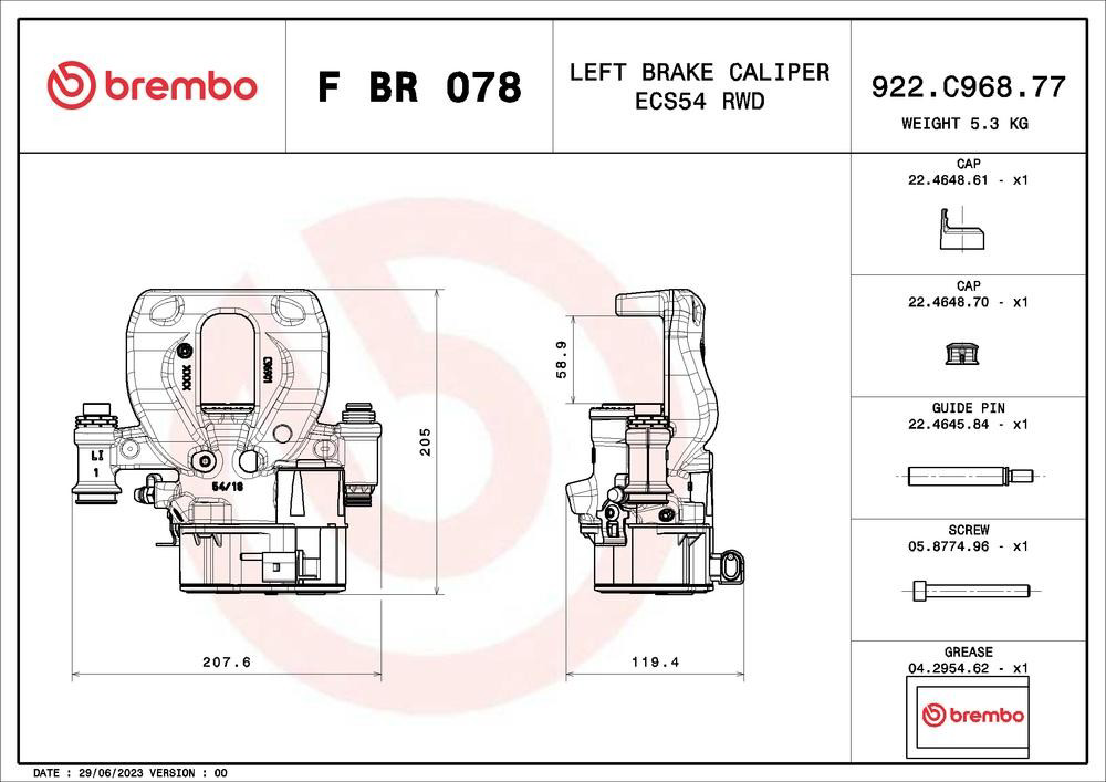 Суппорт тормозной левый задний Brembo FBR078
