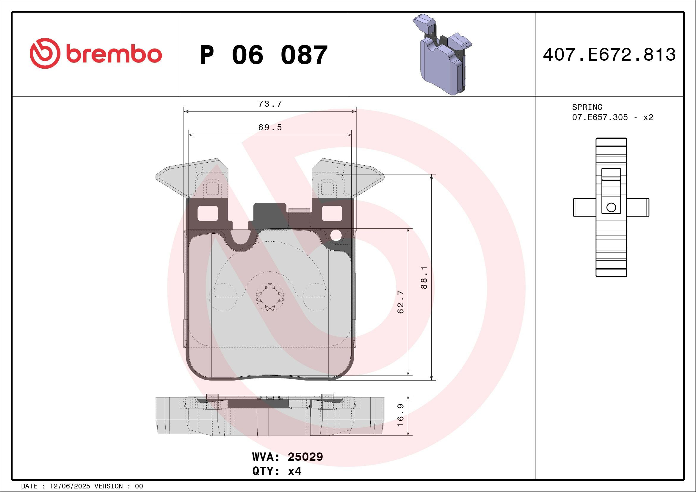 Колодки дисковые  Brembo P06087X цена, от 121.83 USD