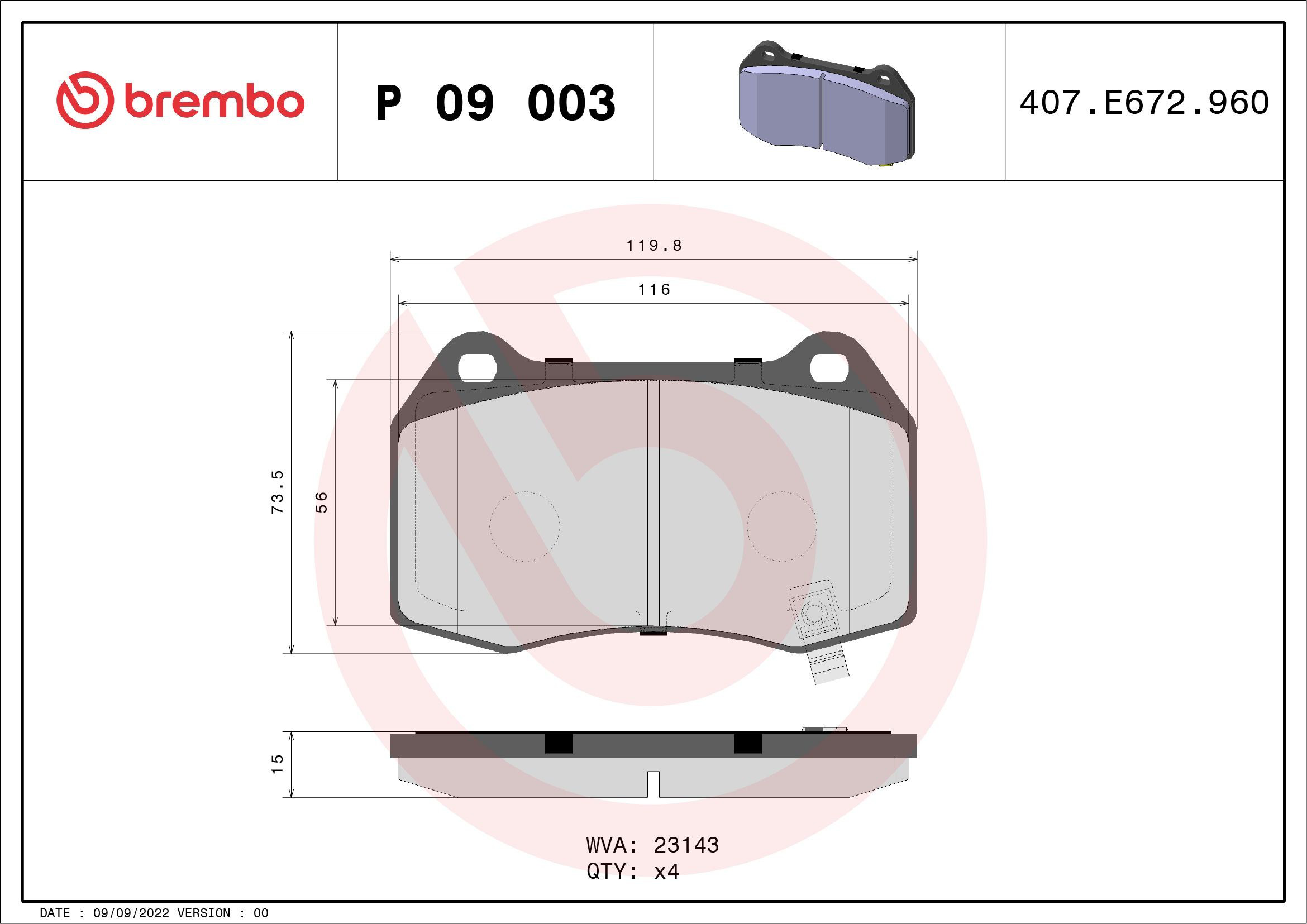 Колодки Brembo P09003 цена, от 49.55 USD