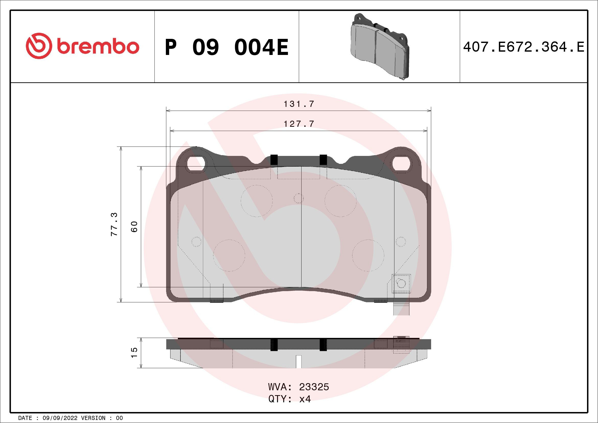 P09004E Brembo Колодки передние