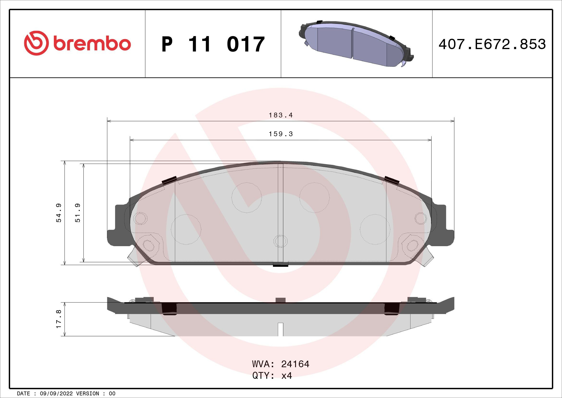 Тормозные колодки Brembo P11017