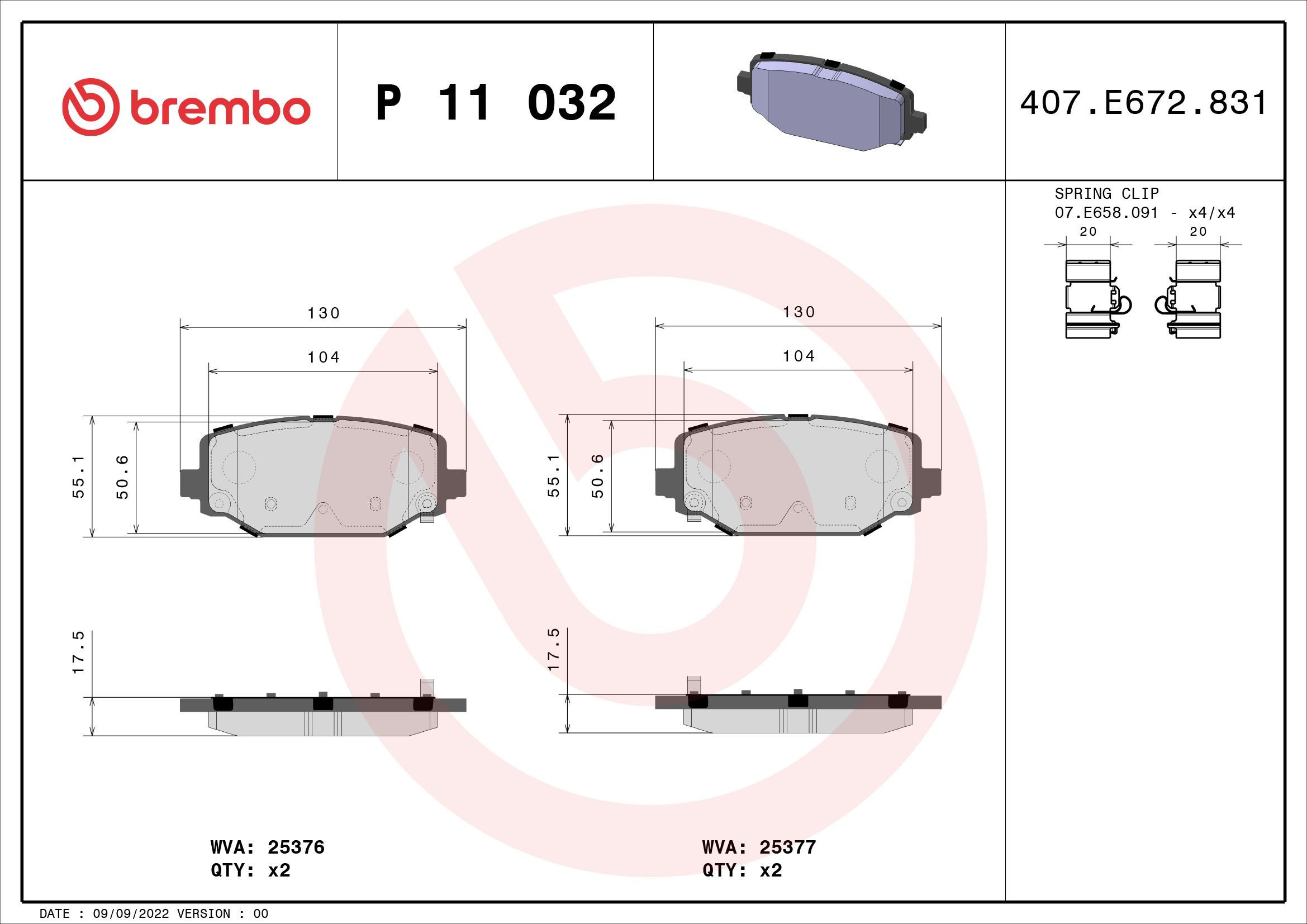 Купить P11032 Brembo Колодки тормозные задние, дисковые