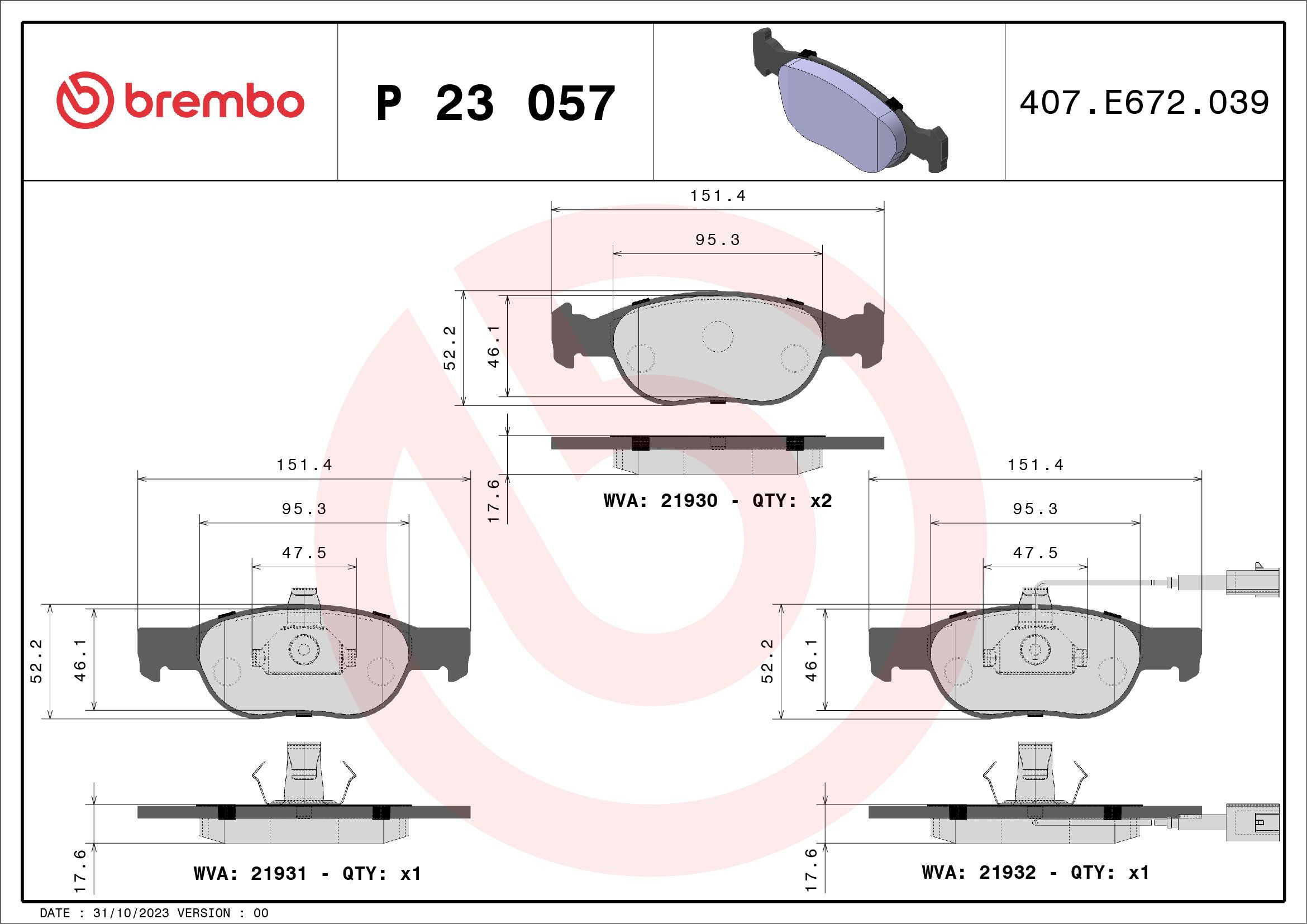 Колодки Brembo P23057 цена, от 34.29 USD