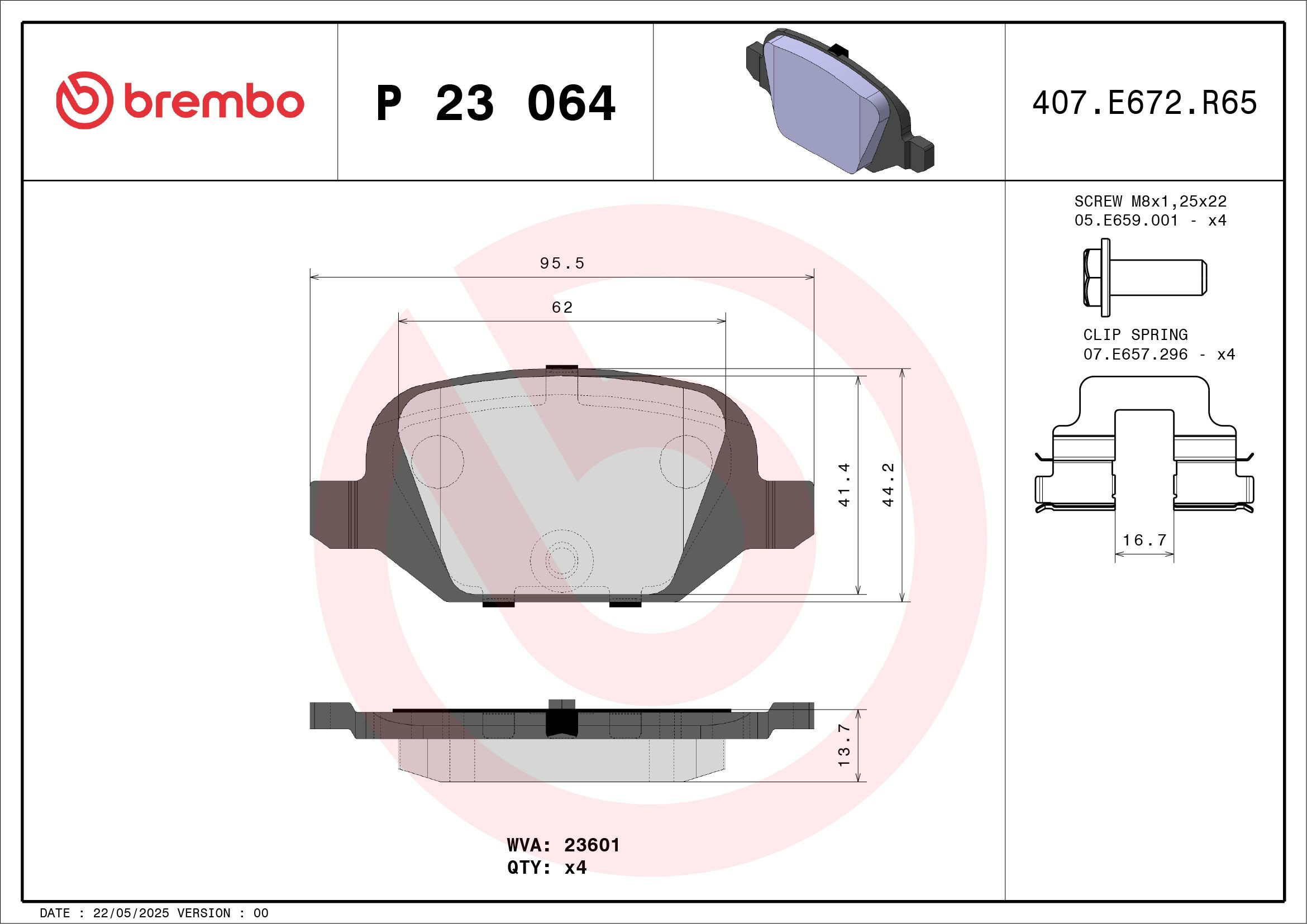 Купить P23064 Brembo Колодки тормозные задние, дисковые