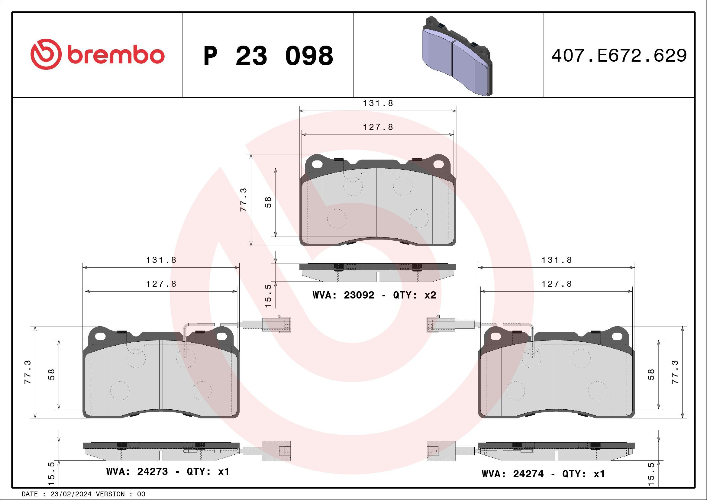 Купить P23098 Brembo Колодки тормозные