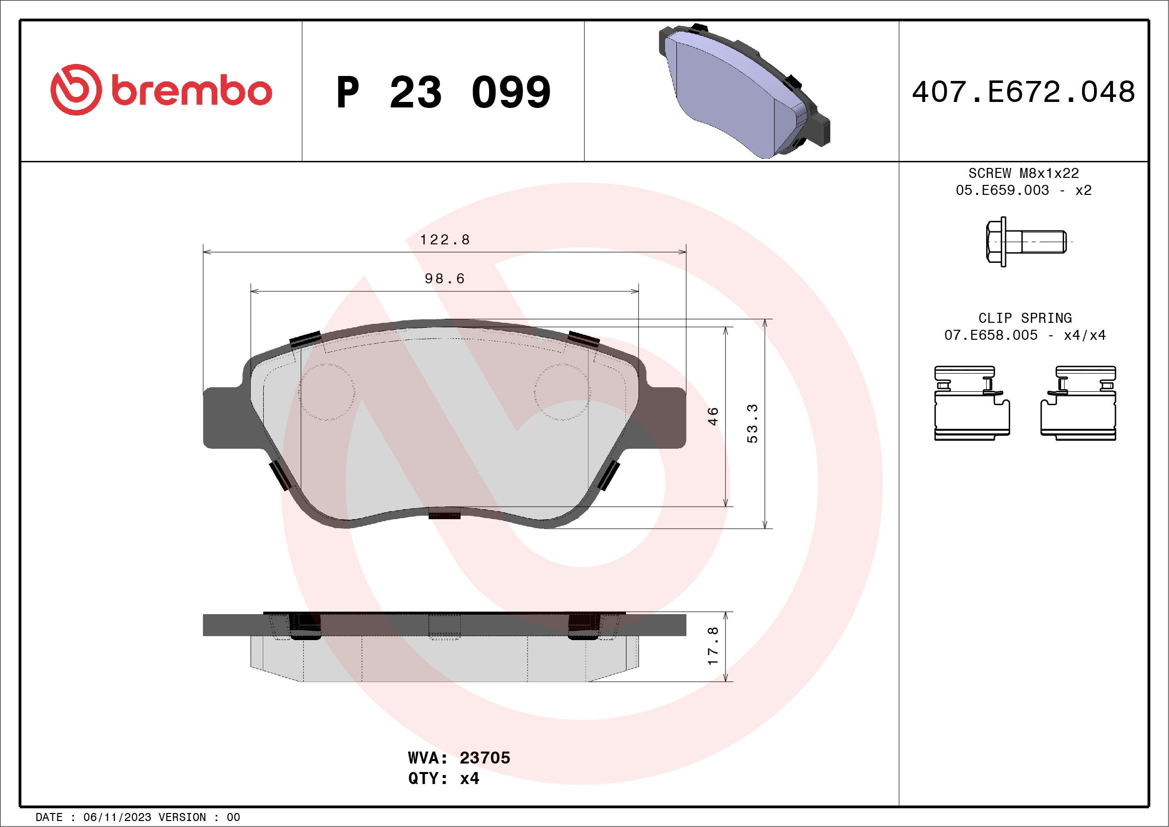 Колодки Brembo P23099 цена, от 22.71 USD