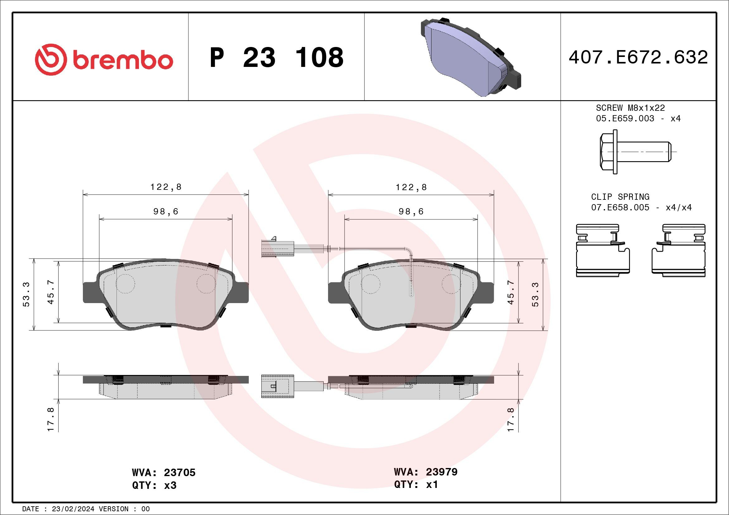 Купить P23108 Brembo Колодки тормозные