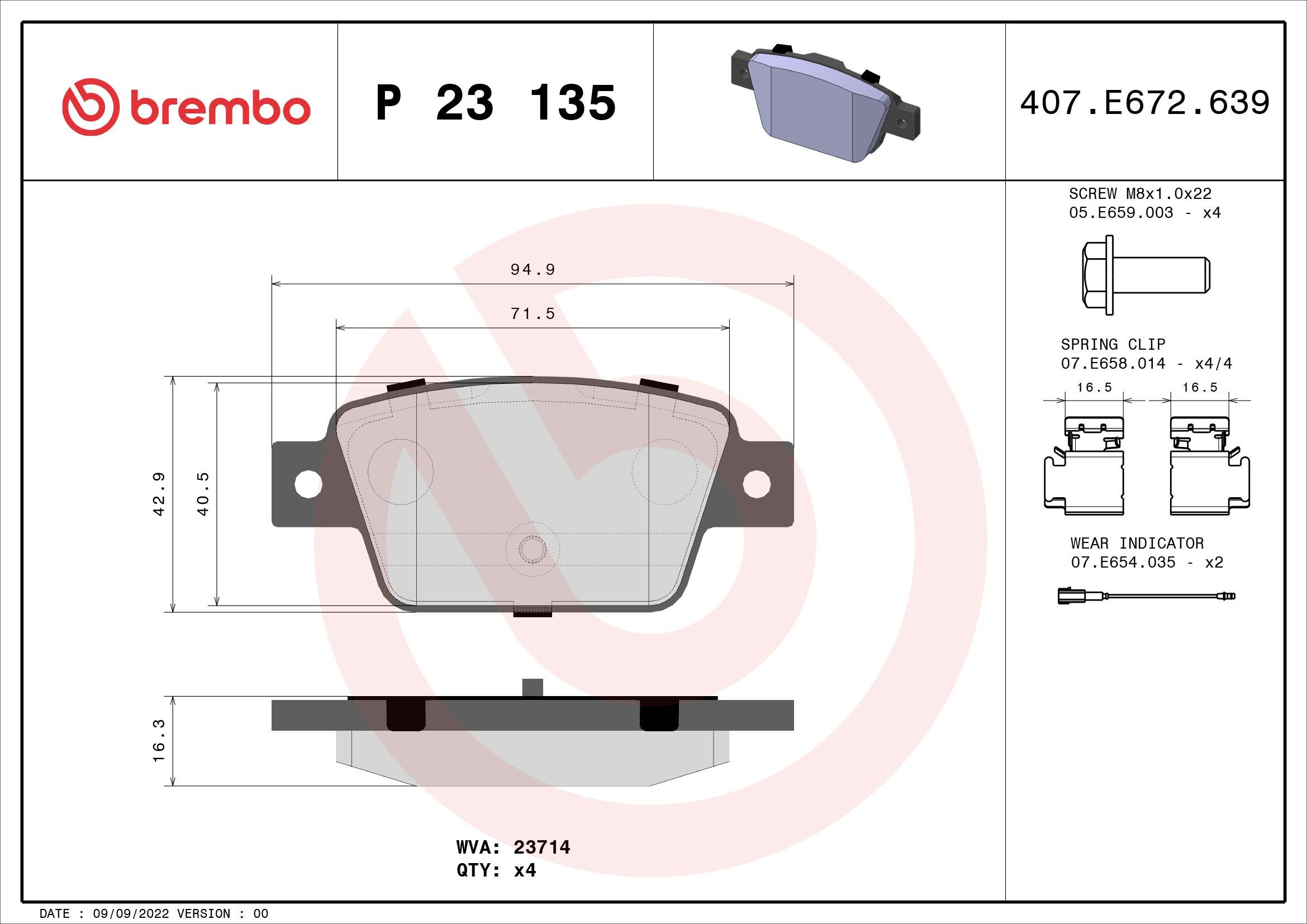 Колодки дисковые  Brembo P23135 цена, от 33.83 USD
