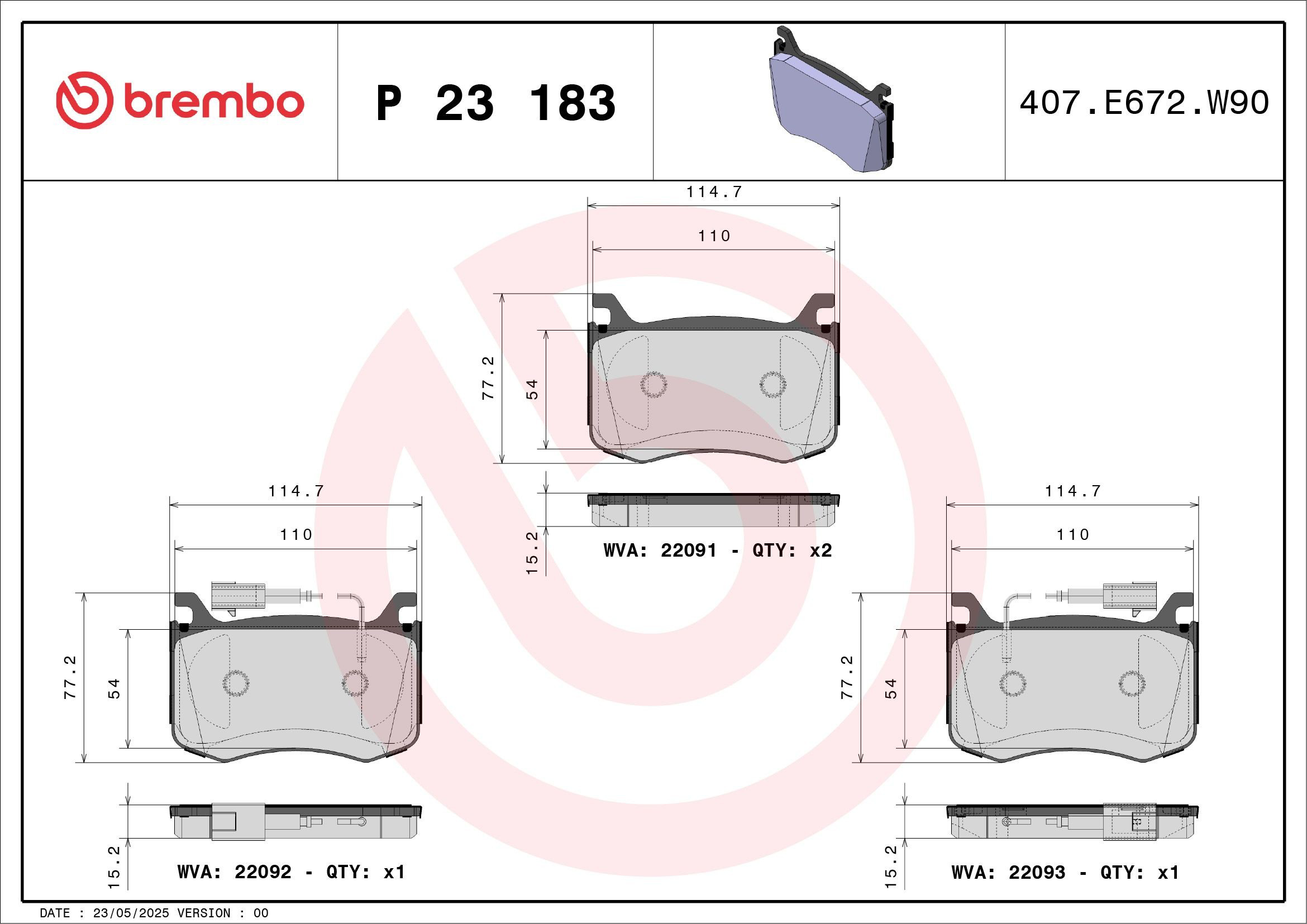 Передние тормозные колодки P23183 Brembo
