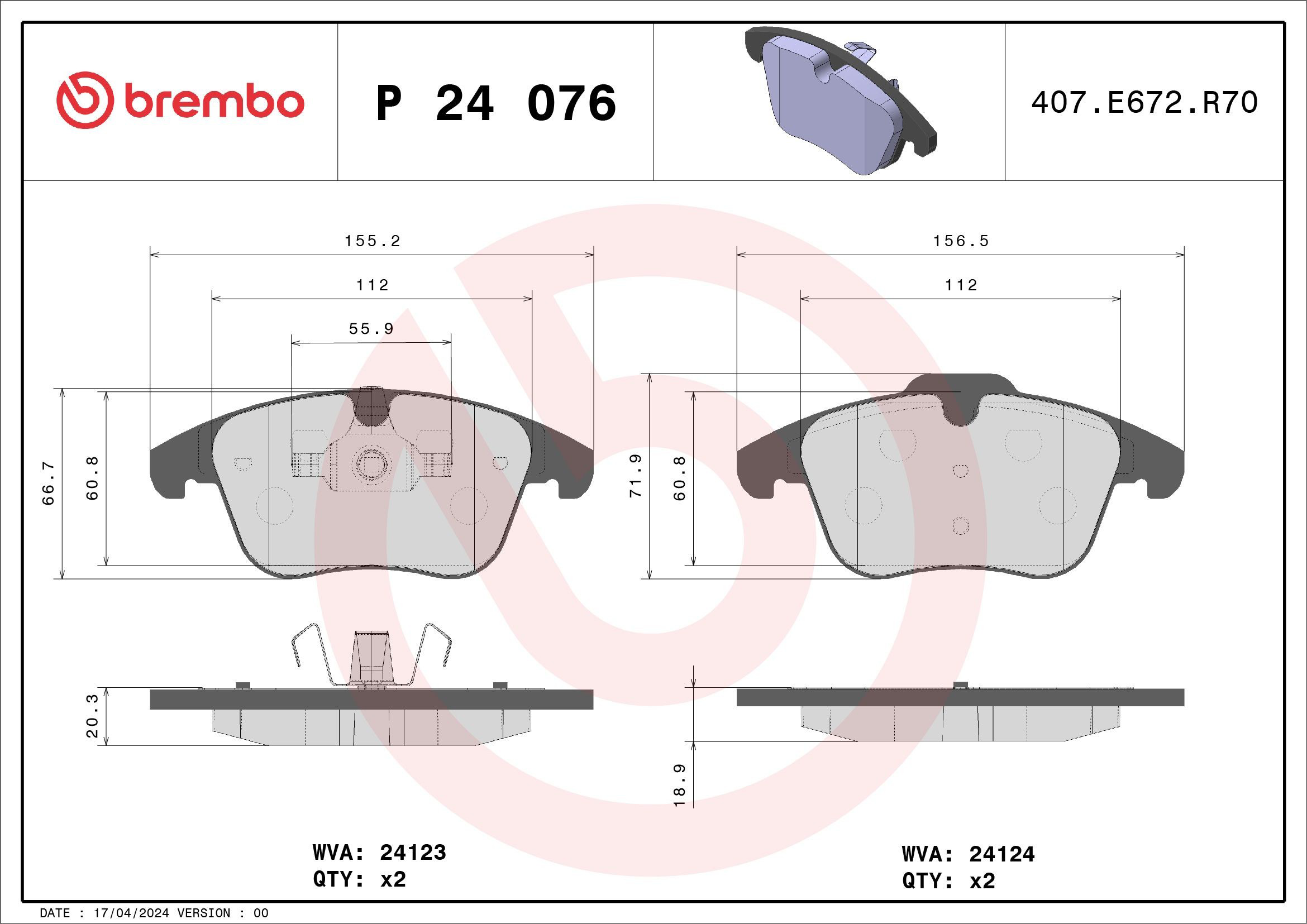 Колодки Brembo P24076X цена, от 47.81 USD