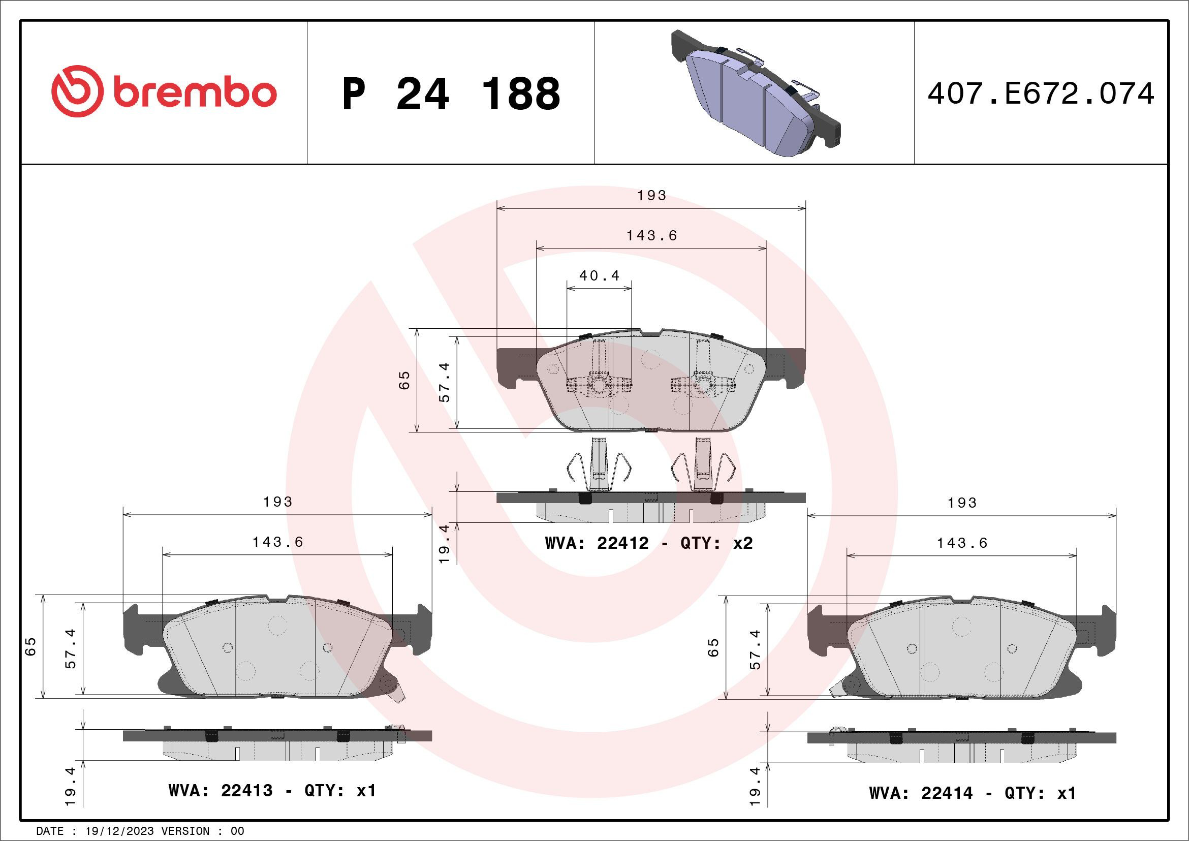 Купить P24188 Brembo Колодки тормозные