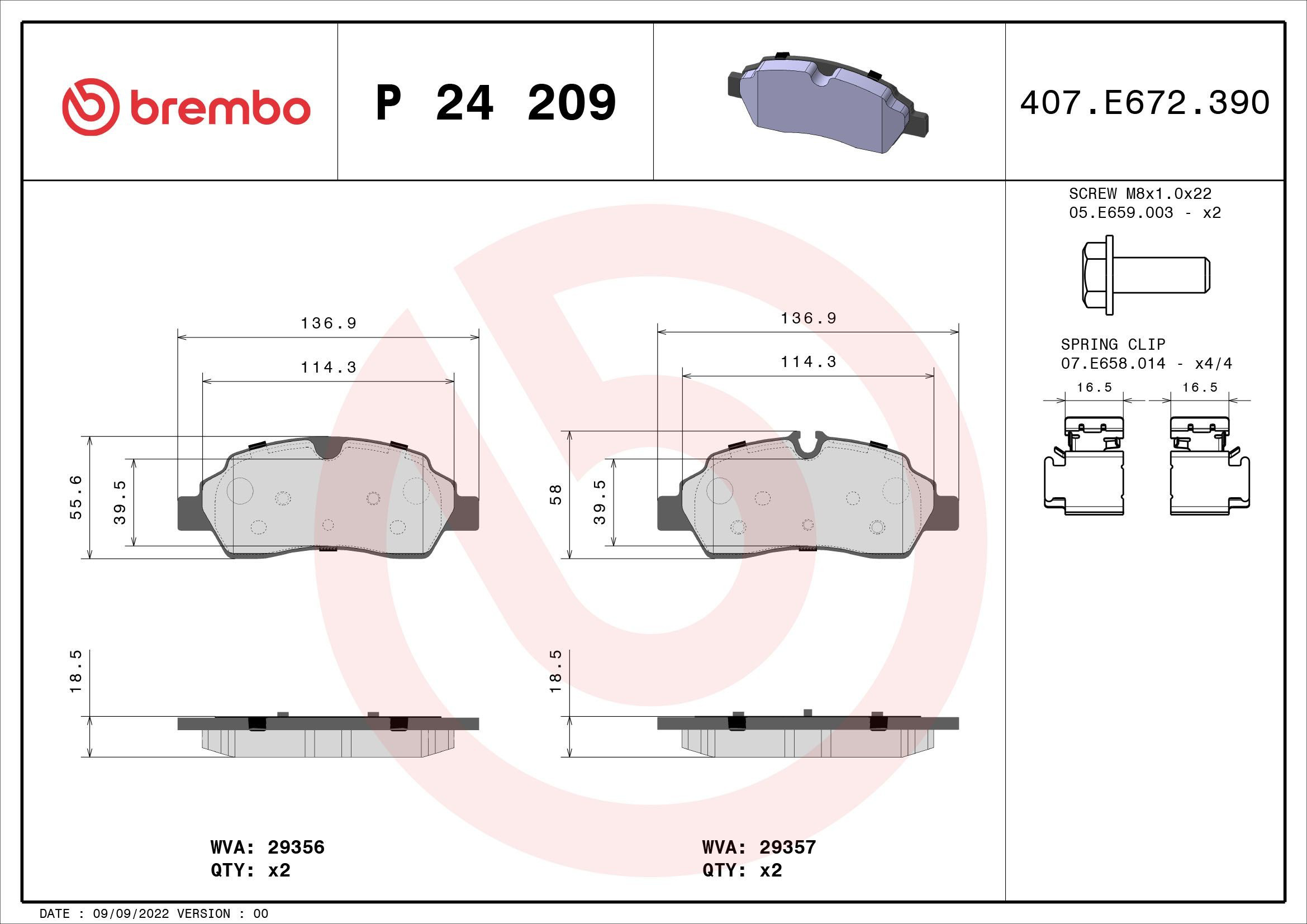 Купить P24209 Brembo Колодки тормозные задние, дисковые