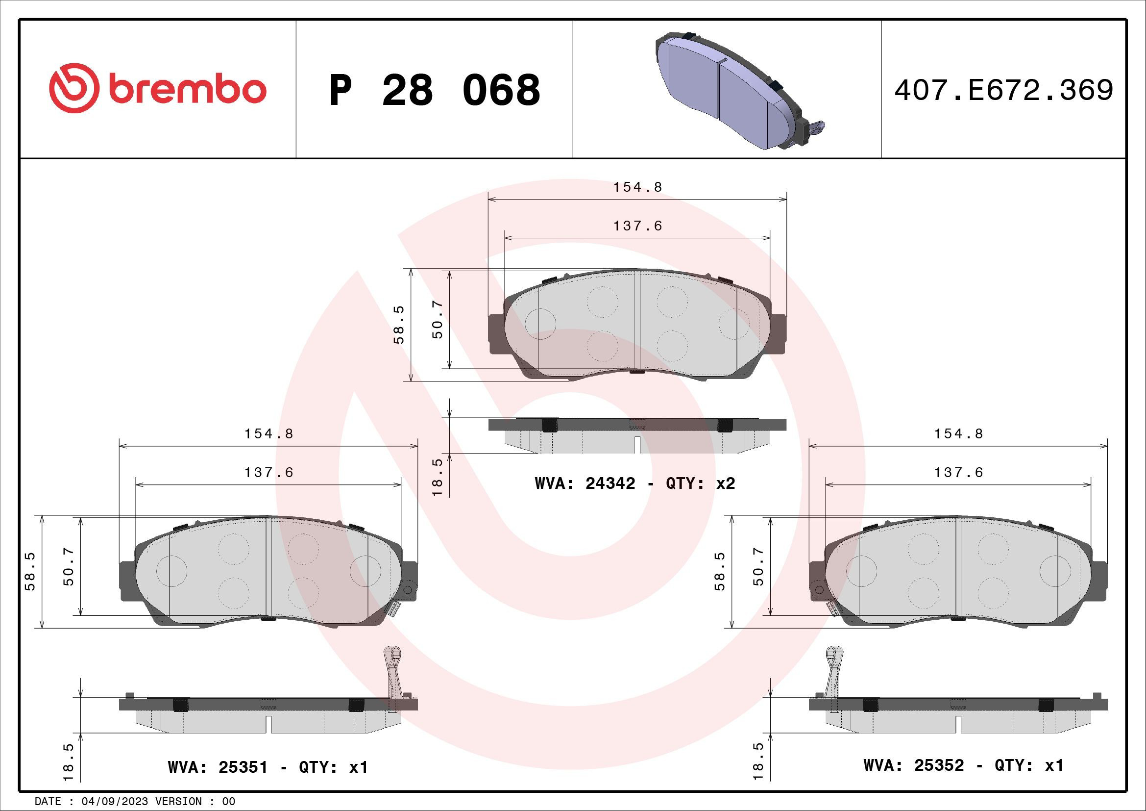 Тормозные колодки Brembo P28068