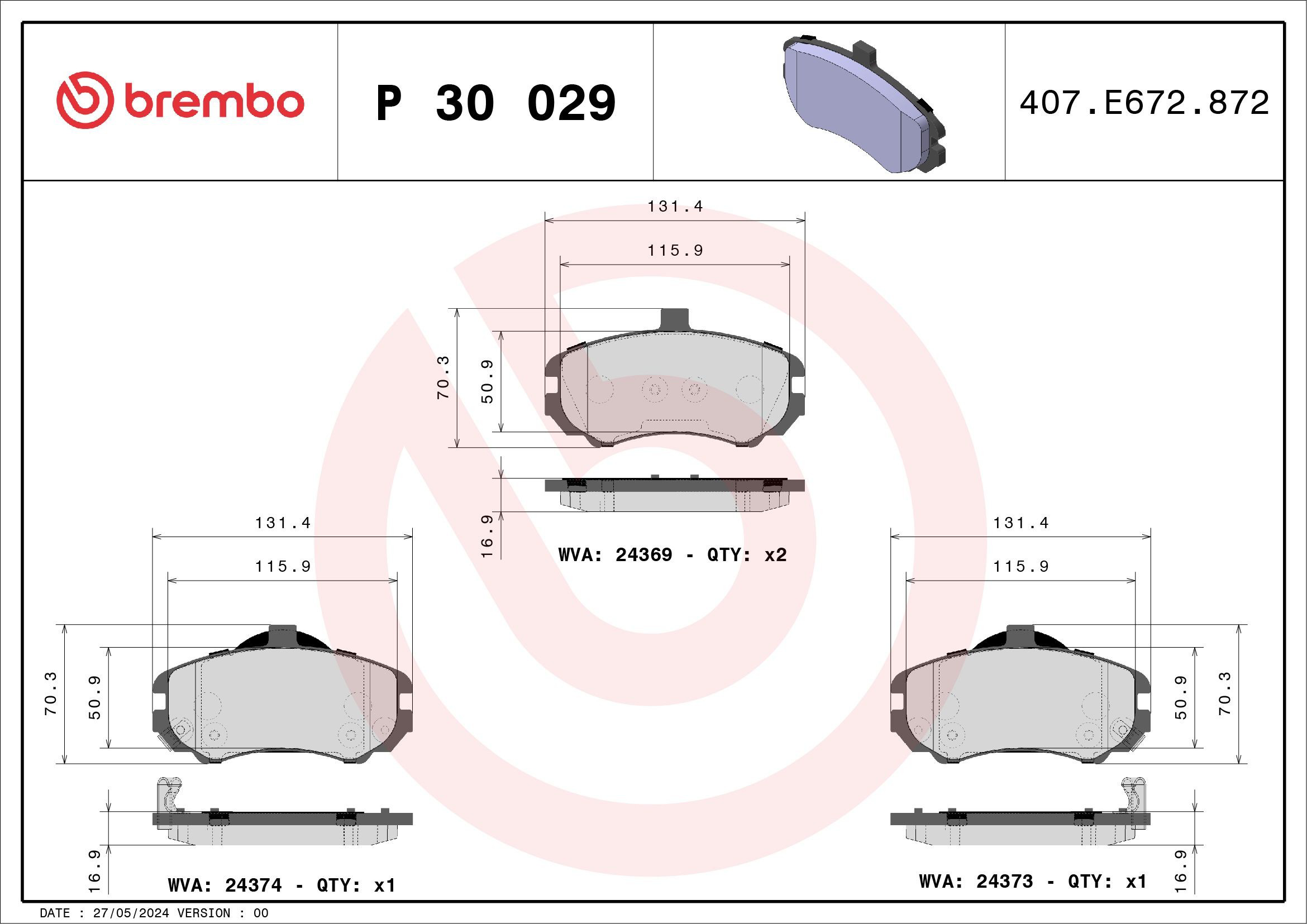 Купить P30029 Brembo Колодки тормозные