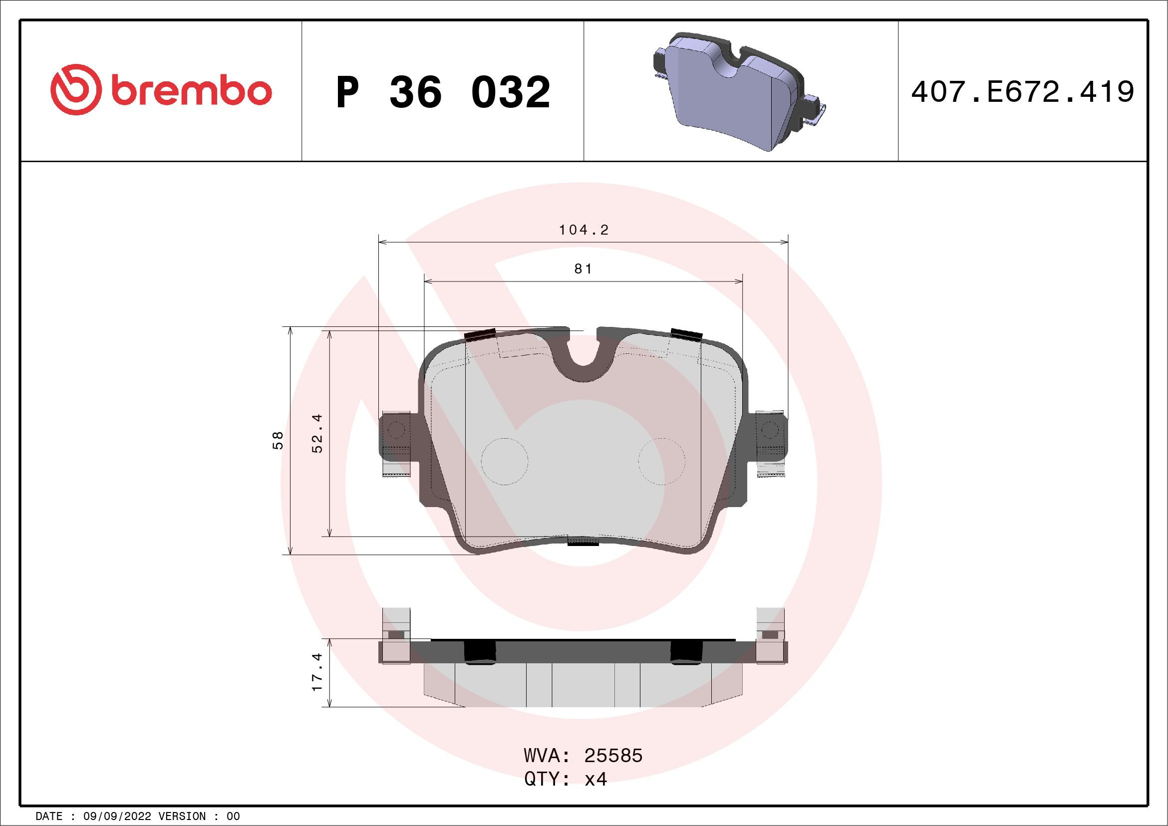 Купить P36032 Brembo Колодки тормозные задние, дисковые