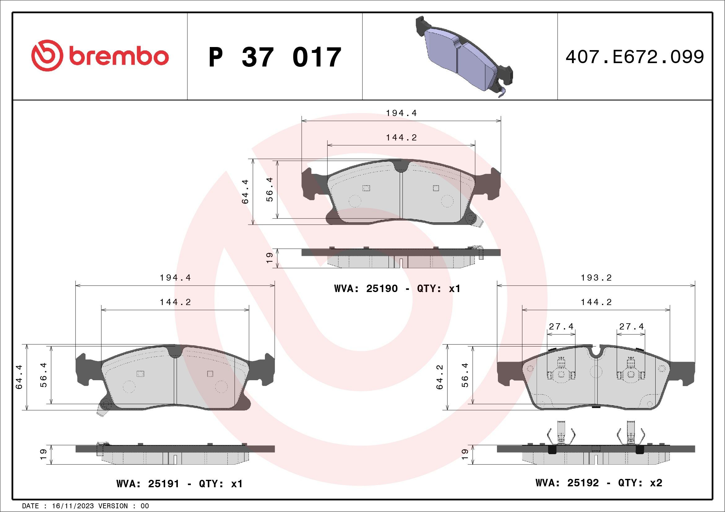 Колодки Brembo P37017 цена, от 62.46 USD