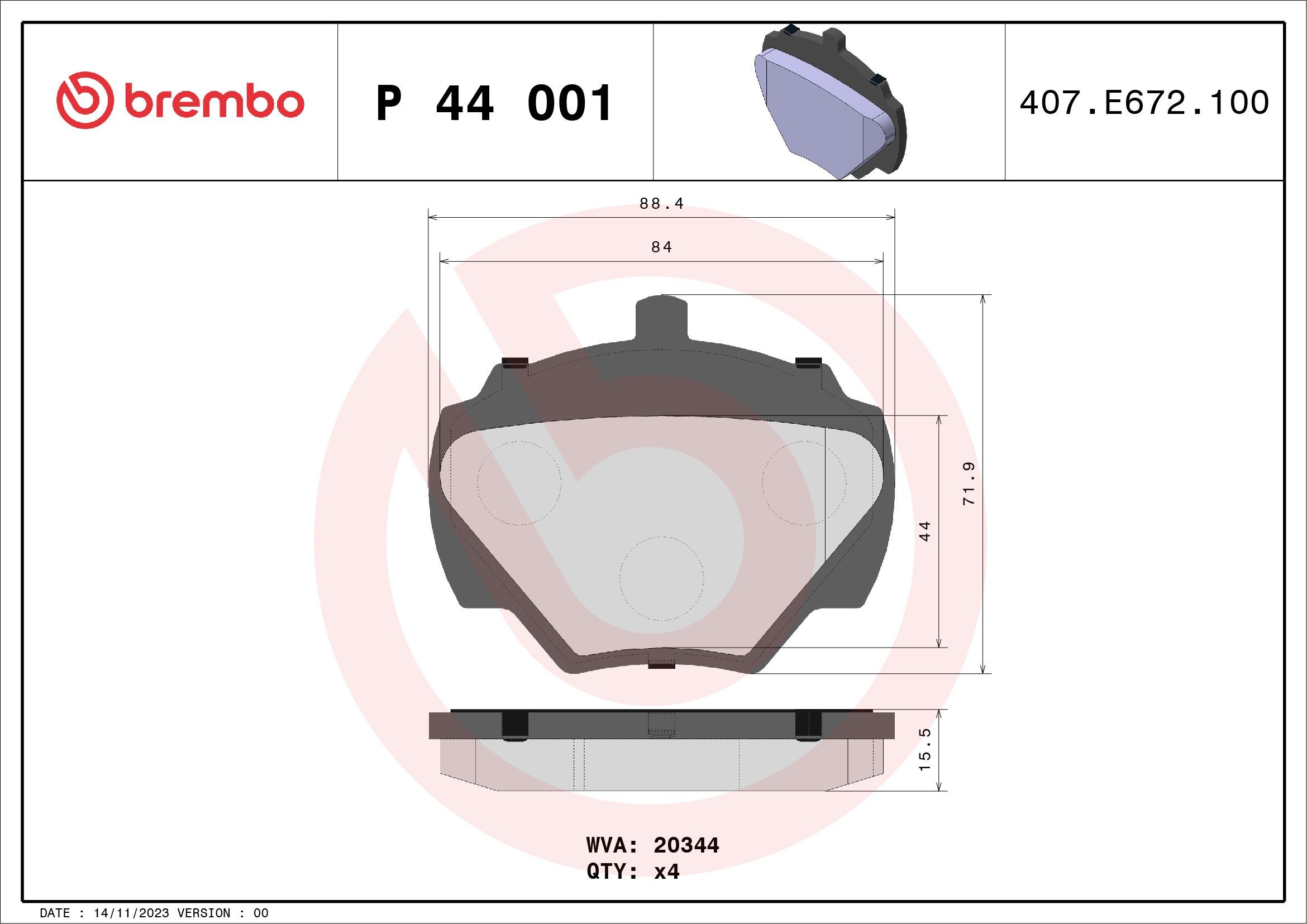 Колодки дисковые  Brembo P44001 цена, от 19.58 USD