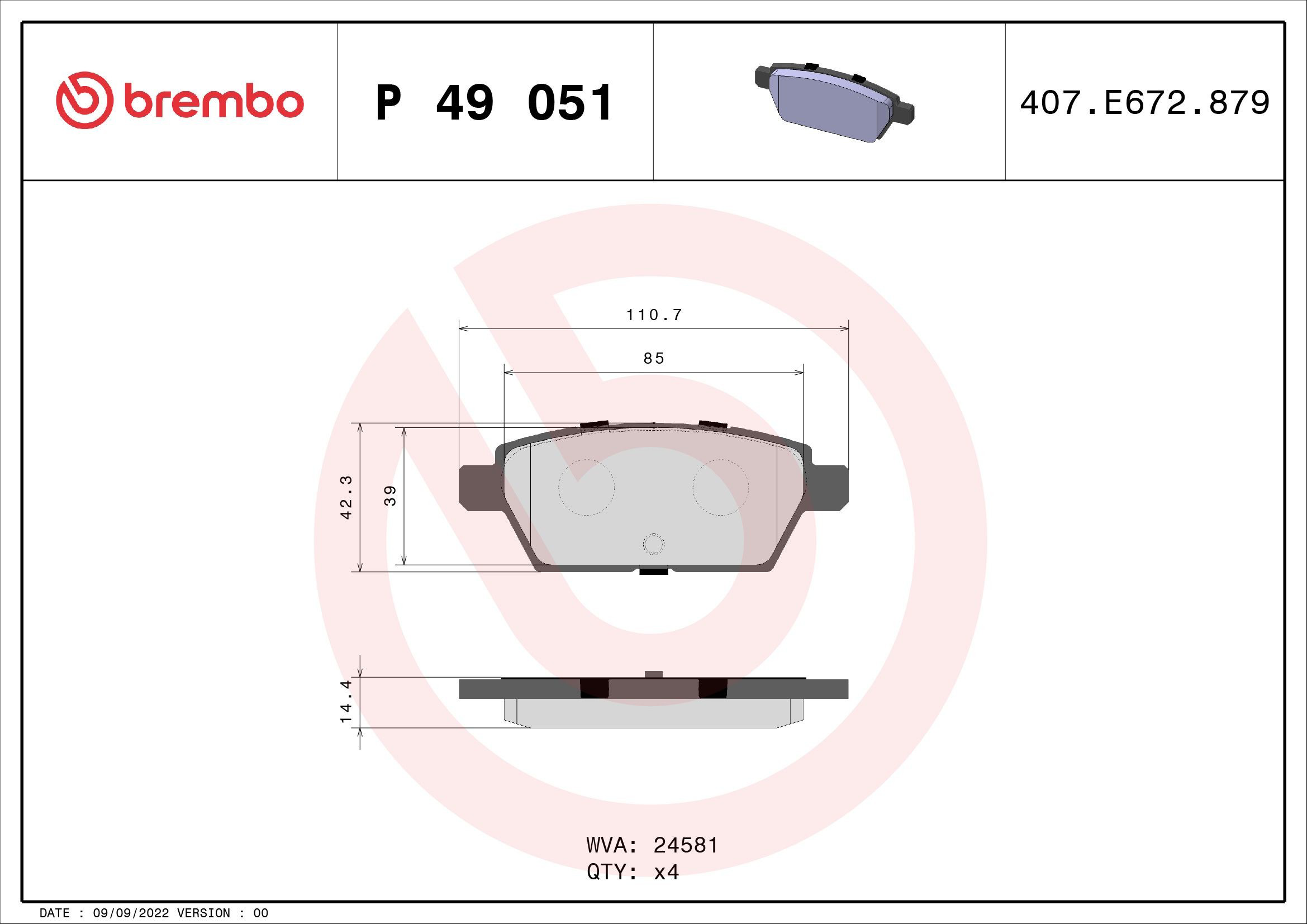 Купить P49051 Brembo Колодки тормозные задние, дисковые