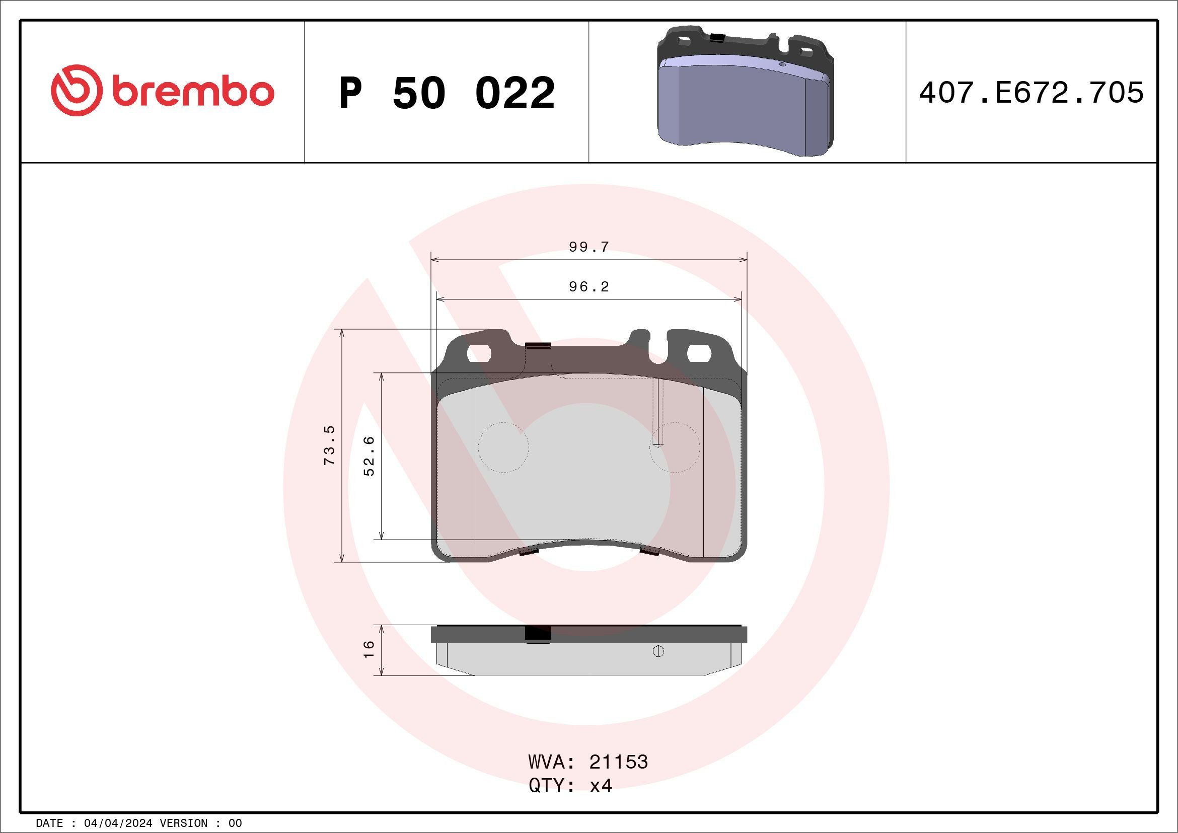 Колодки Brembo P50022 цена, от 21.96 USD