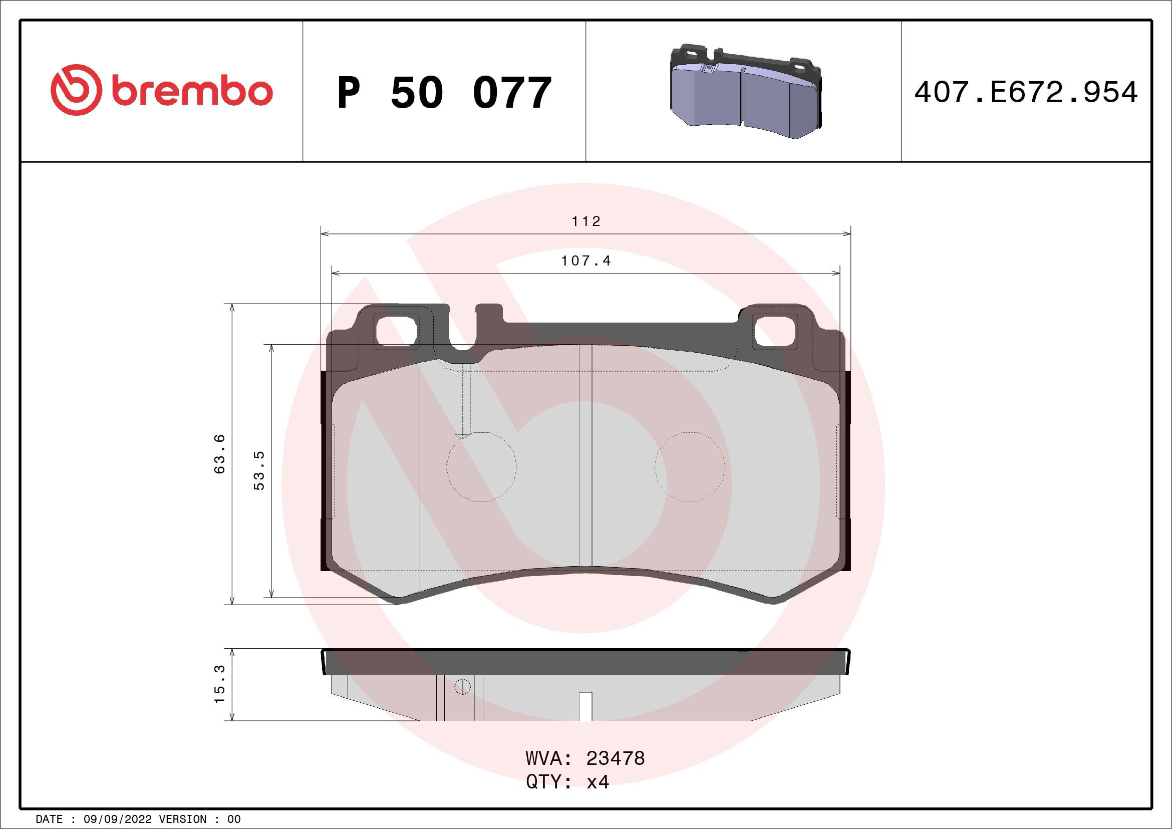 Купить P50077 Brembo Колодки тормозные задние, дисковые