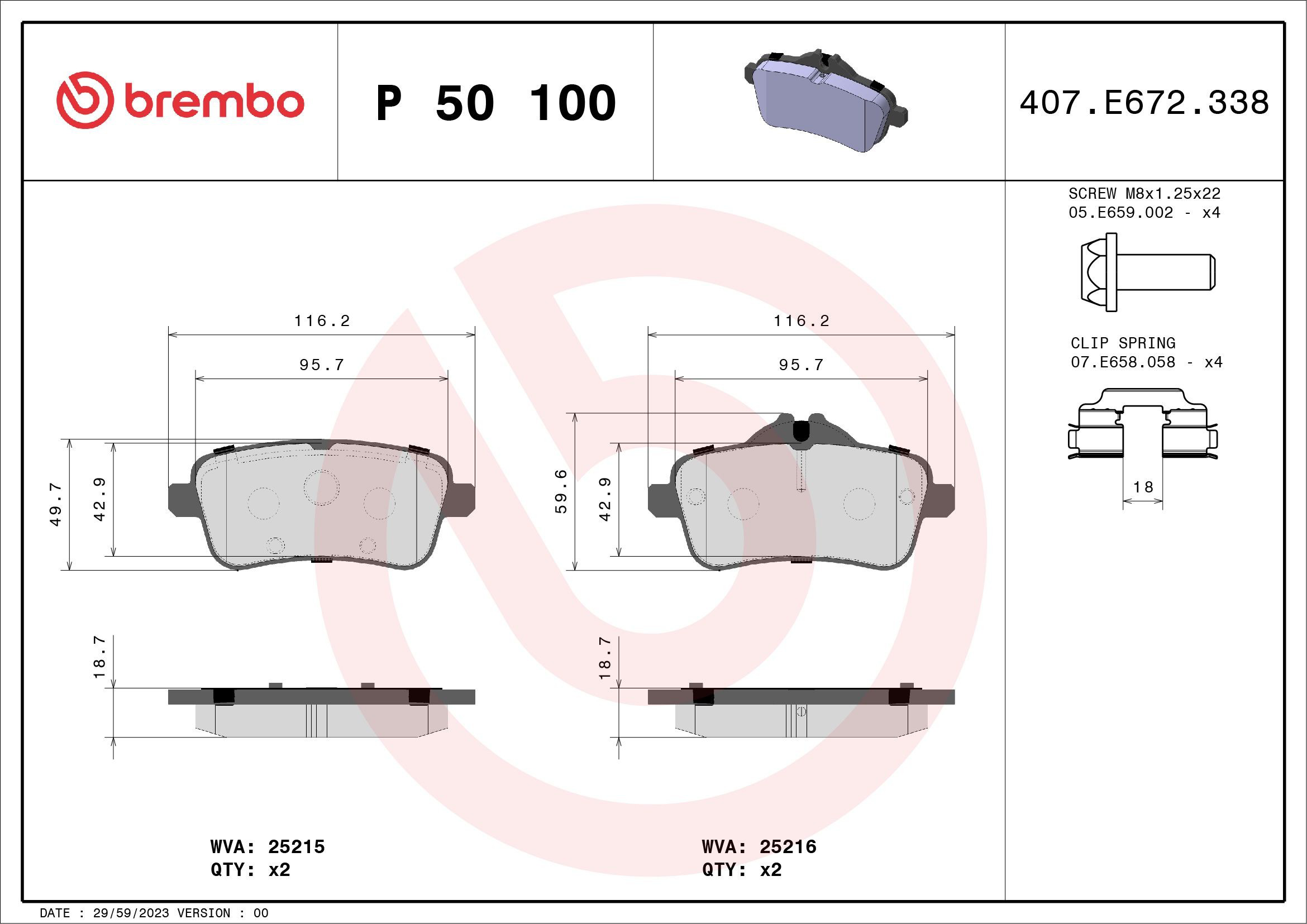 Колодки дисковые  Brembo P50100 цена, от 60.48 USD