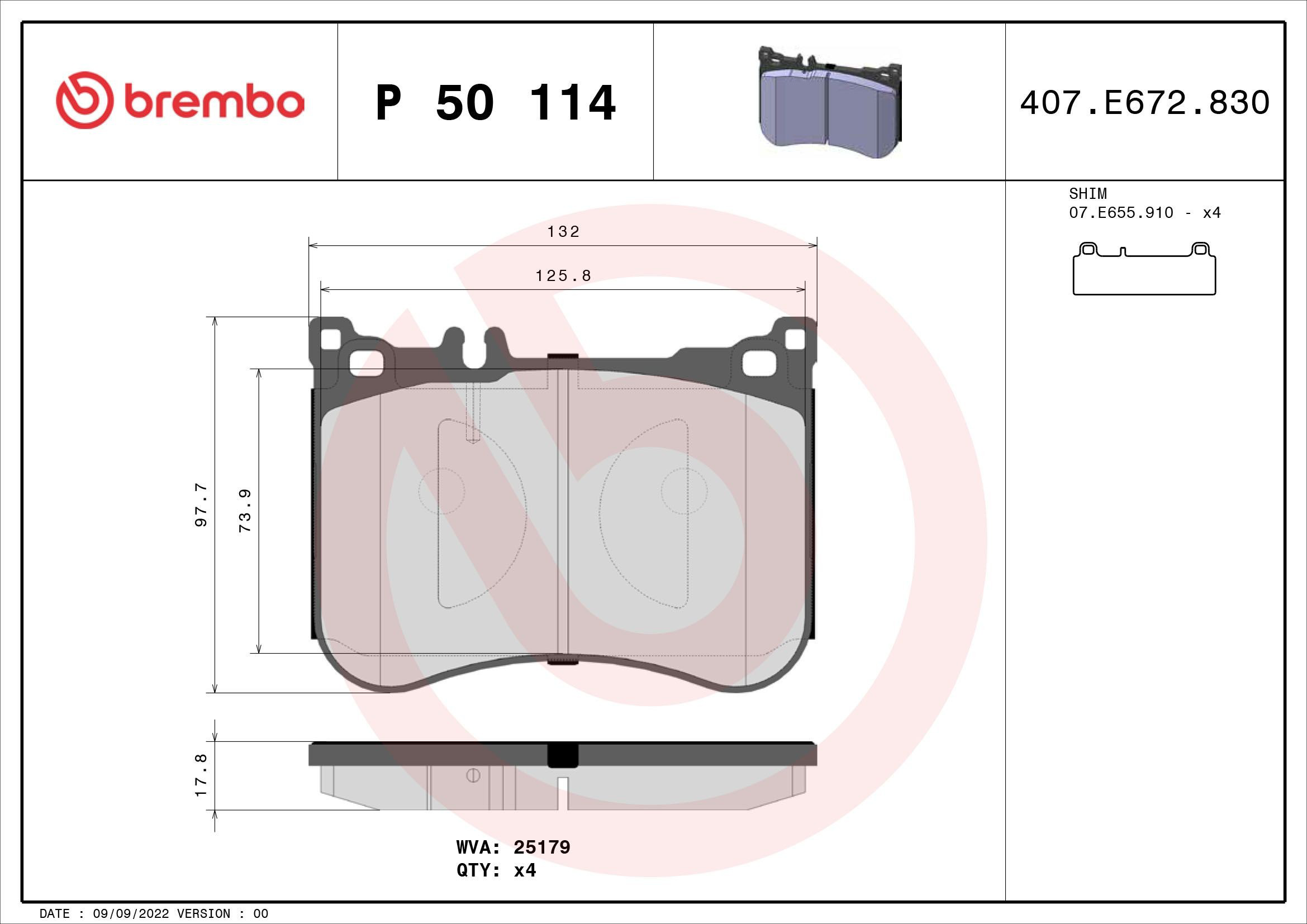 P50114 Brembo Колодки передние
