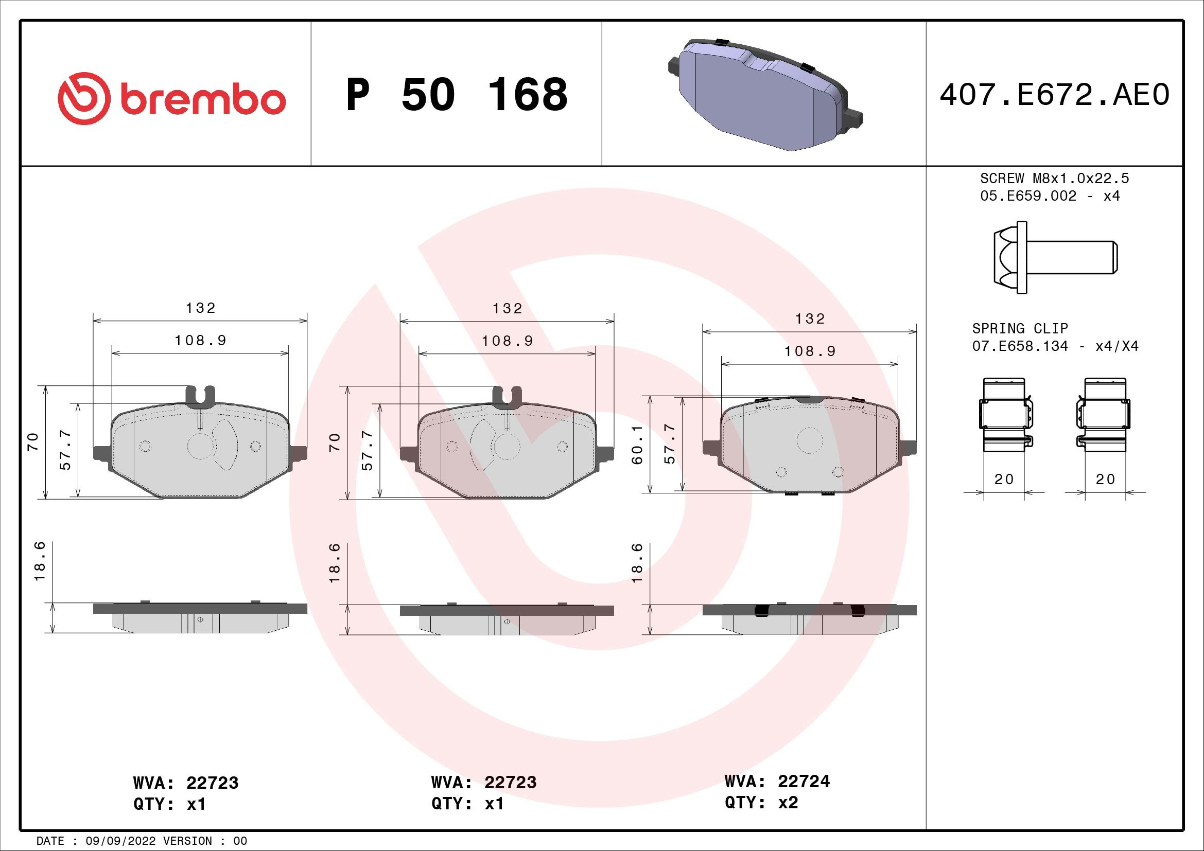 Задние дисковые колодки Brembo P50168