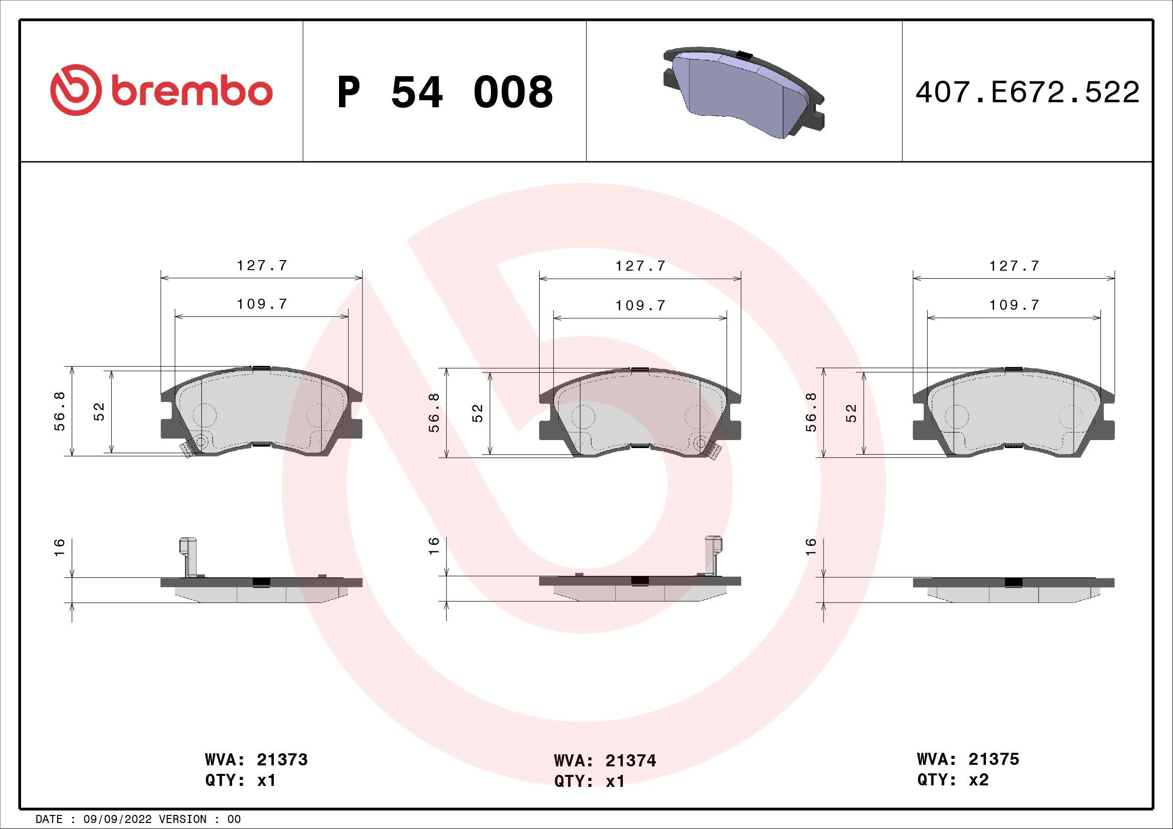 Купить P54008 Brembo Колодки тормозные