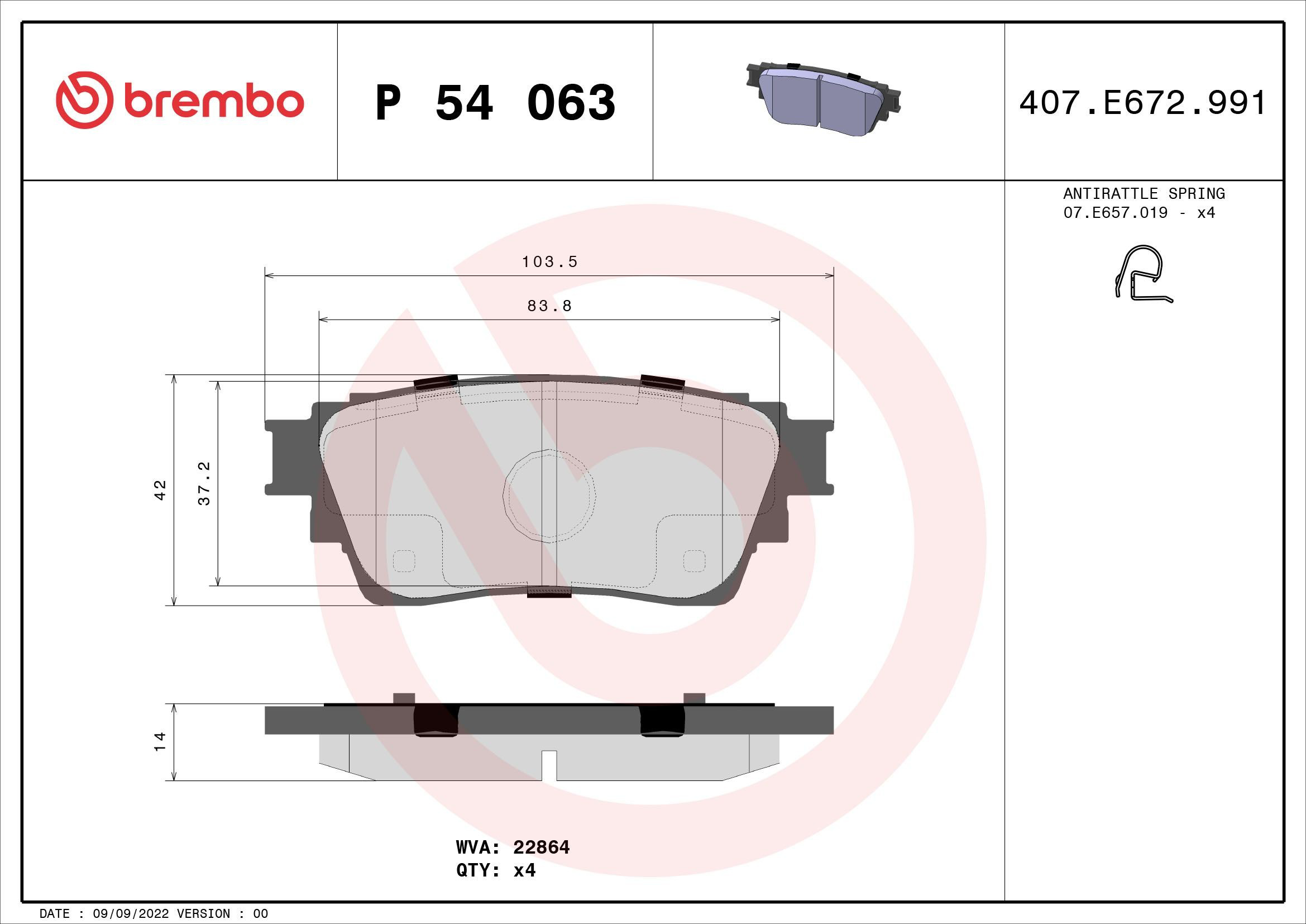 Задние дисковые колодки Brembo P54063