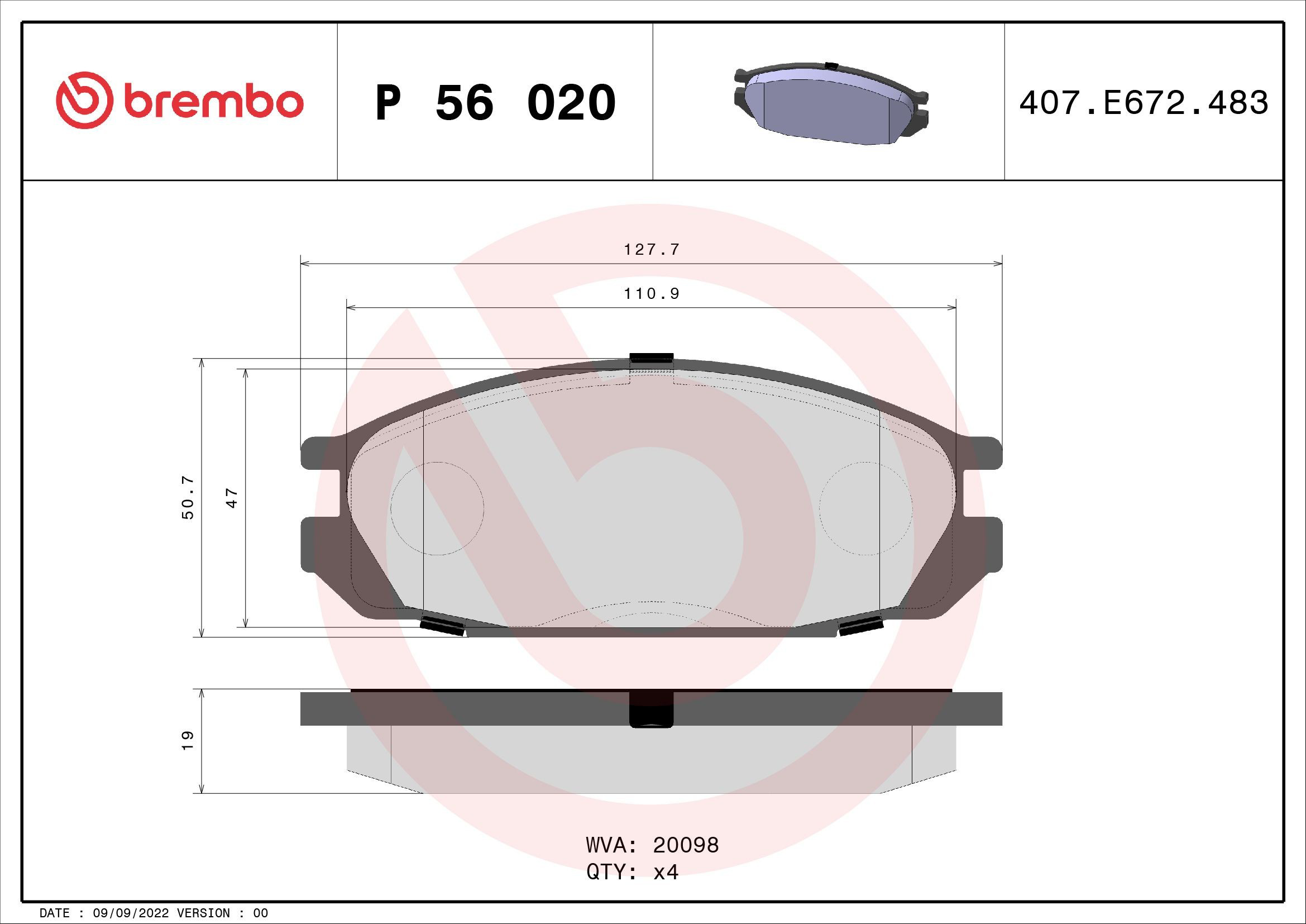 Колодки дисковые  Brembo P56020 цена, от 29.52 USD