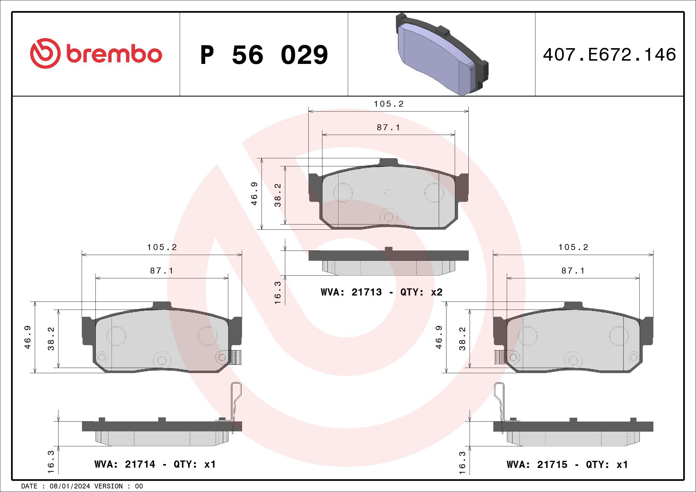 Колодки дисковые  Brembo P56029 цена, от 25.15 USD