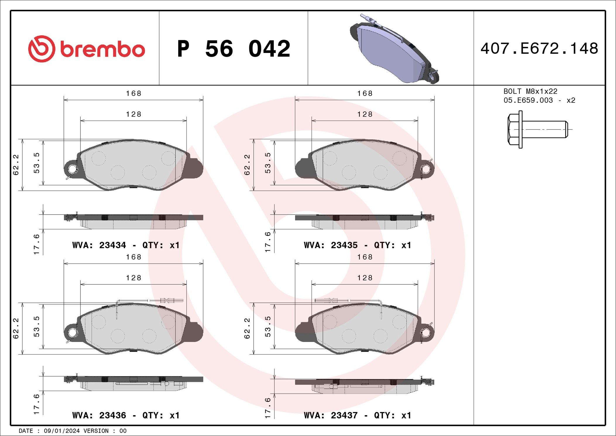 Купить P56042 Brembo Колодки тормозные