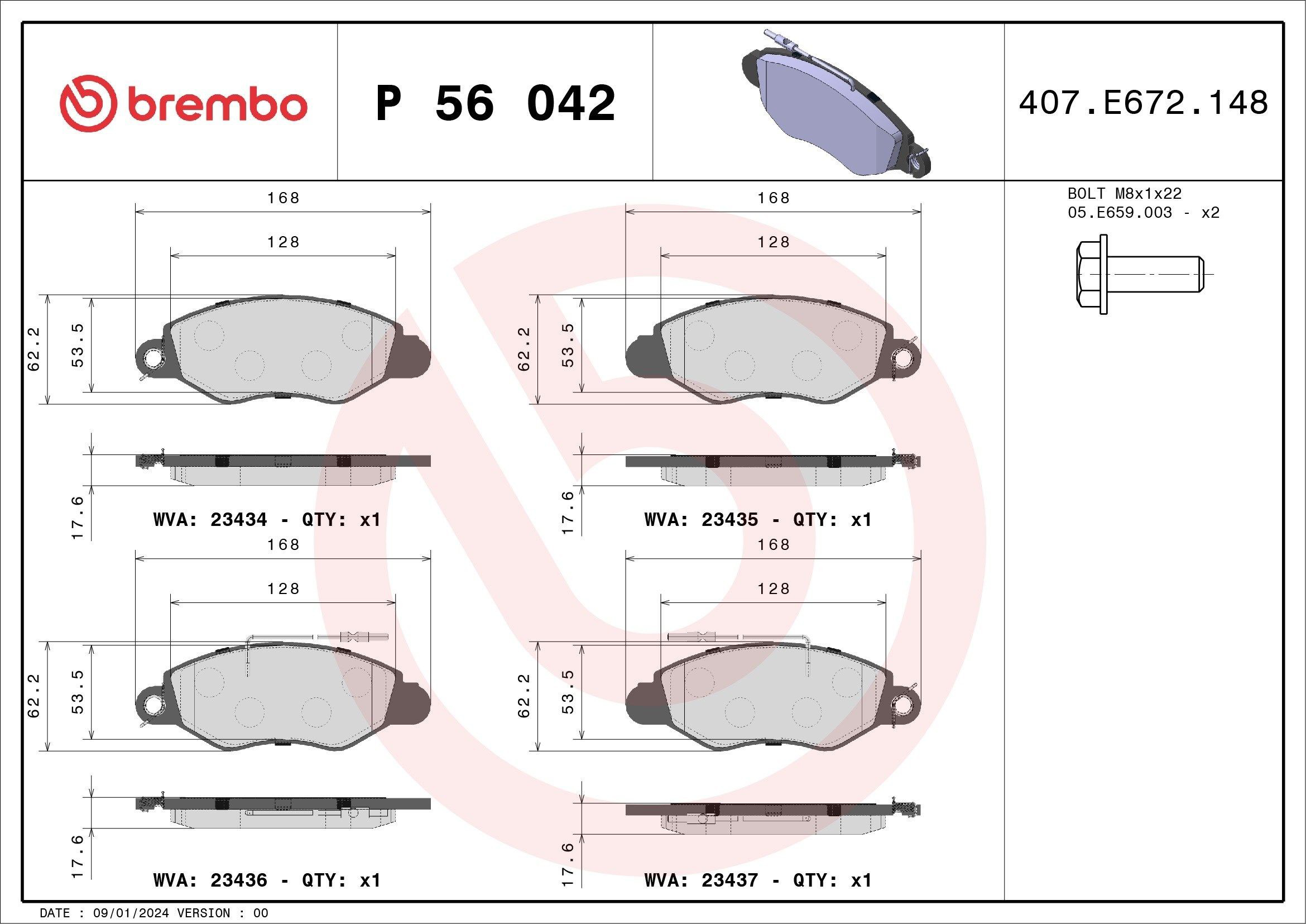 Колодки Brembo P56042 цена, от 34.16 USD
